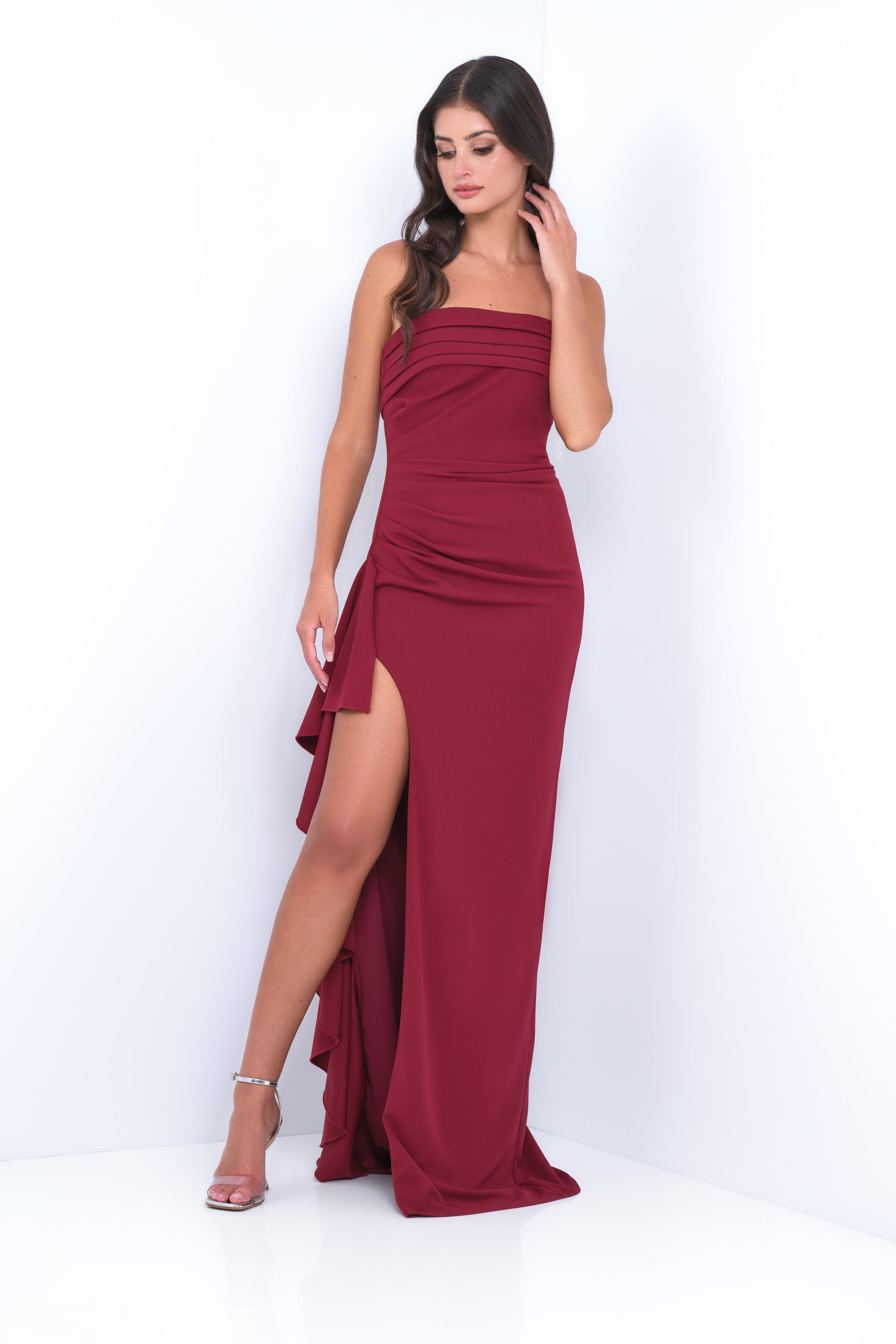 Elegant Marie Strapless Maxi Dress in Burgundy - Perfect for Summer Weddings, Beach Vacations & Evening Parties