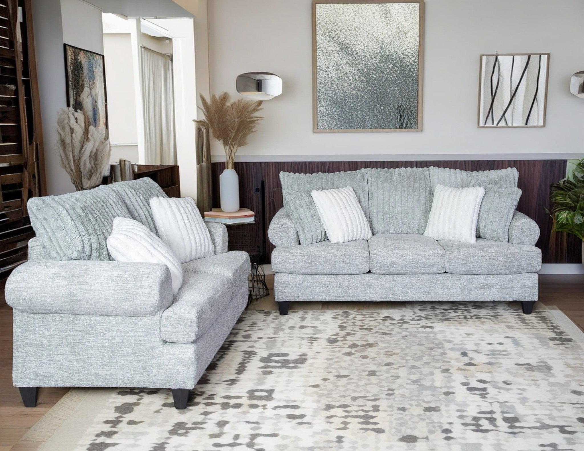 Oasis Living Room Collection: 3-Piece Sofa and Loveseat Set in Galactic Oyster Gray - Modern Sectional Couch for Small Spaces, Apartment & Cozy Home Decor