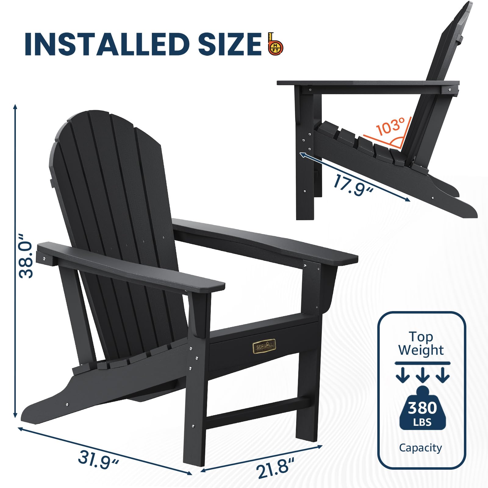 SERWALL Adirondack Chair Set of 2 - Weather-Resistant Outdoor Patio Furniture for Deck, Garden, Backyard & Lawn - Classic Design & Easy Maintenance (Grey) | Perfect for Relaxing, Lounging & Outdoor Entertaining