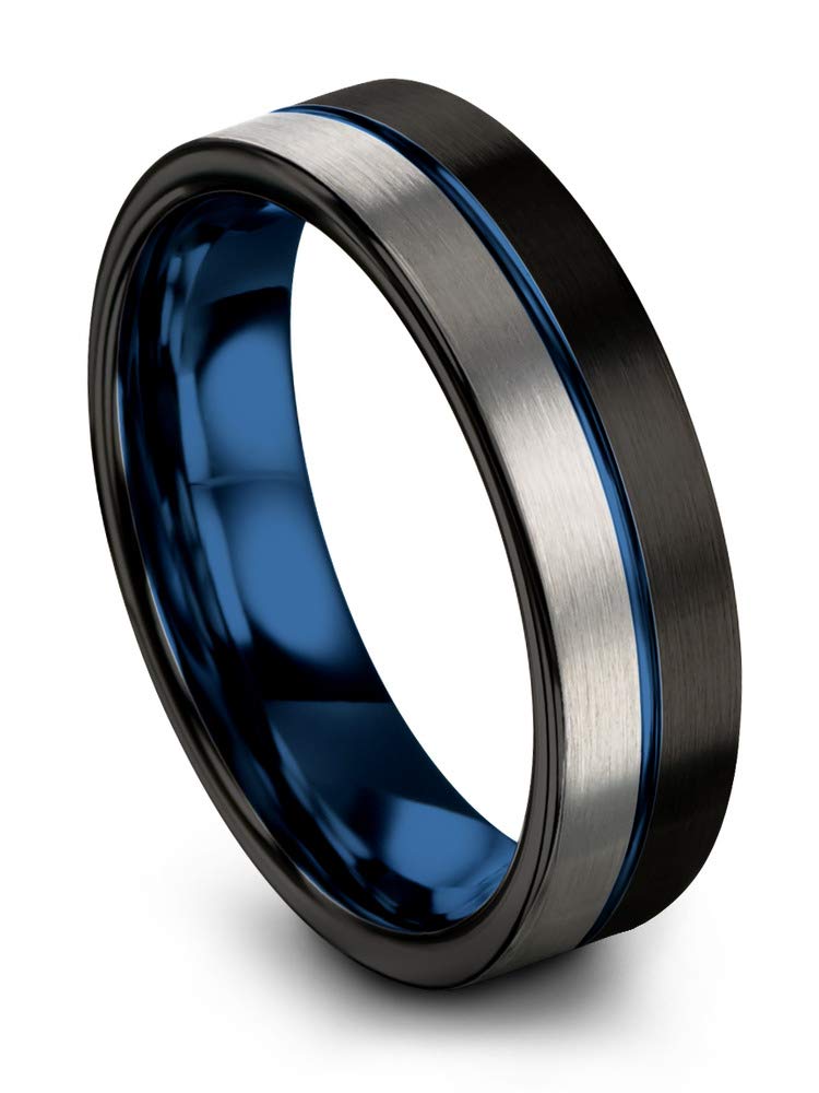 Premium Tungsten Carbide Wedding Band Ring for Men & Women - 6mm Blue & Black Center Line, Half Brushed Half Polished Finish - Custom Engraved Anniversary & Engagement Ring for Couples (Perfect Gift for Weddings, Anniversaries & Romantic Occasions)