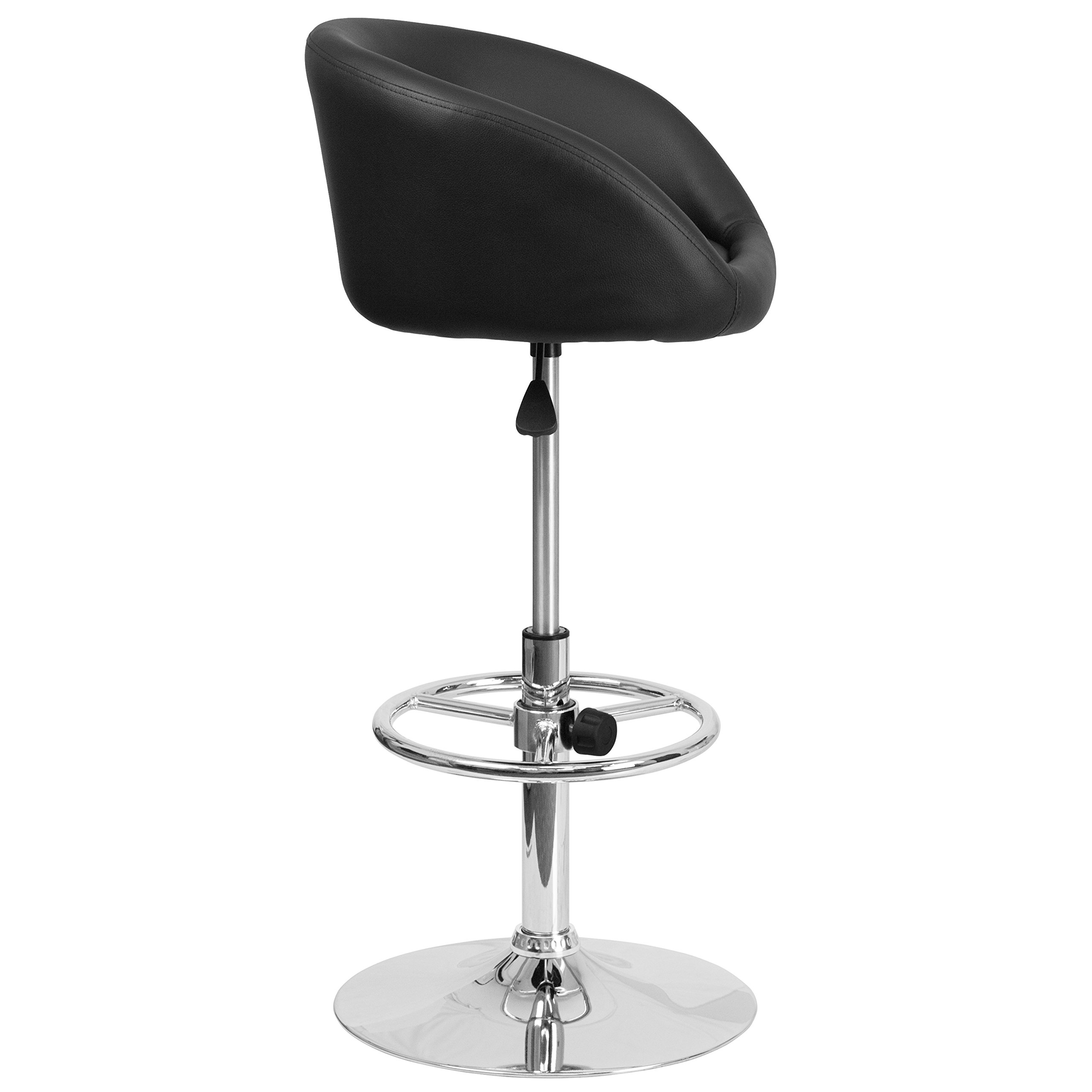 Adjustable Height Black Vinyl Bar Stool with Comfortable Barrel Back - Perfect for Kitchen Islands, Home Bars & Dining Countertops