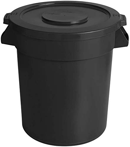 80 Qt. / 20 Gallon / 75 Liter Black Round Commercial Trash Can with Lid - Heavy Duty Kitchen Garbage Bin for Restaurants, Cafes & Home Use - Ideal for Waste Disposal & Recycling