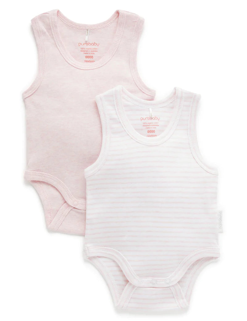 Purebaby Organic Cotton Ribbed Bodysuit 2-Pack - Soft & Breathable Baby Onesies for Newborns & Infants | Pale Pink | Perfect for Everyday Wear, Playtime & Photo Shoots