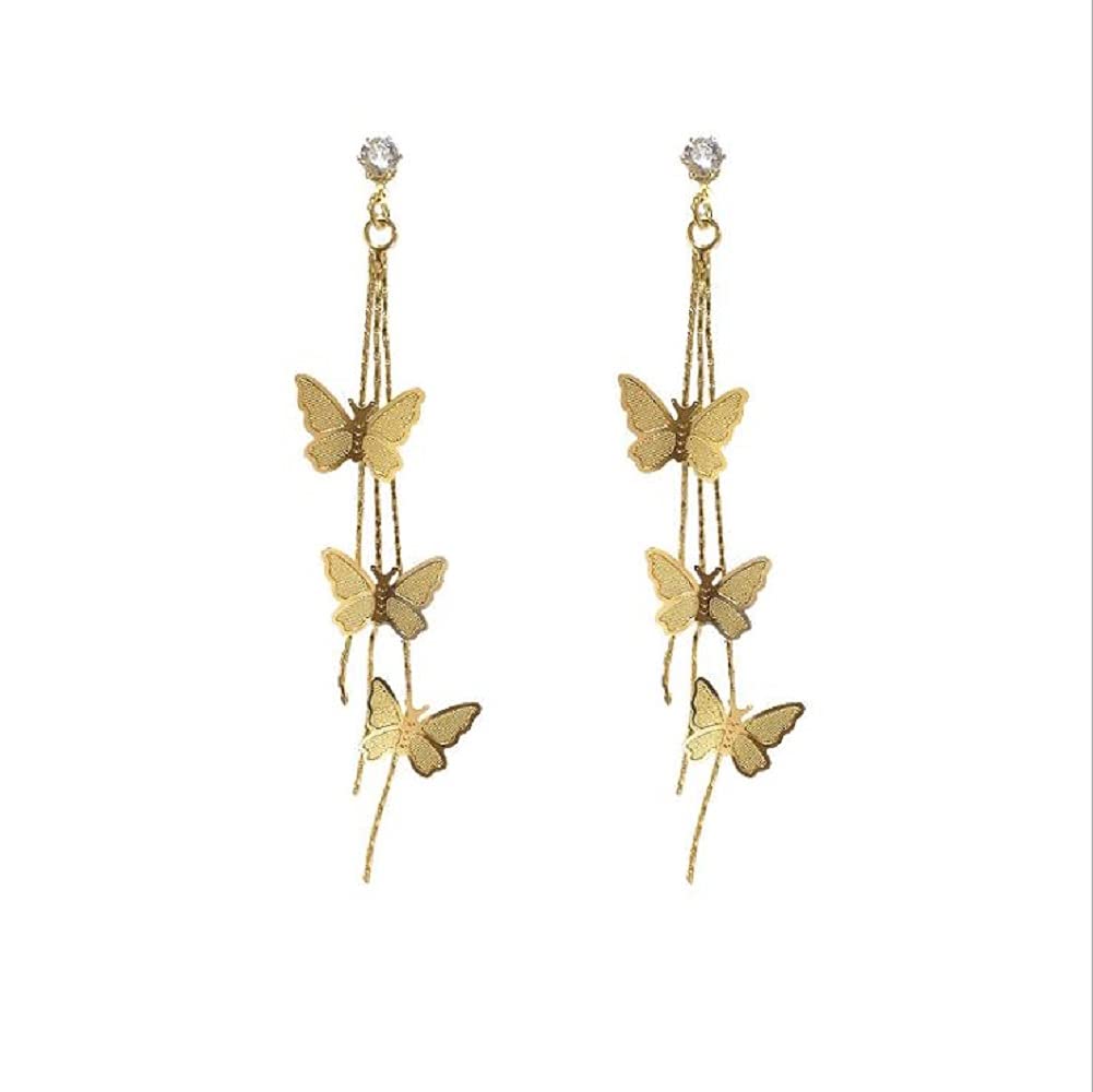 18K Gold Plated Butterfly Tassel Earrings for Women - 3D CZ Drop Dangle Earrings with Silver Post | Fairy Jewelry for Girls, Party, Wedding & Everyday Wear