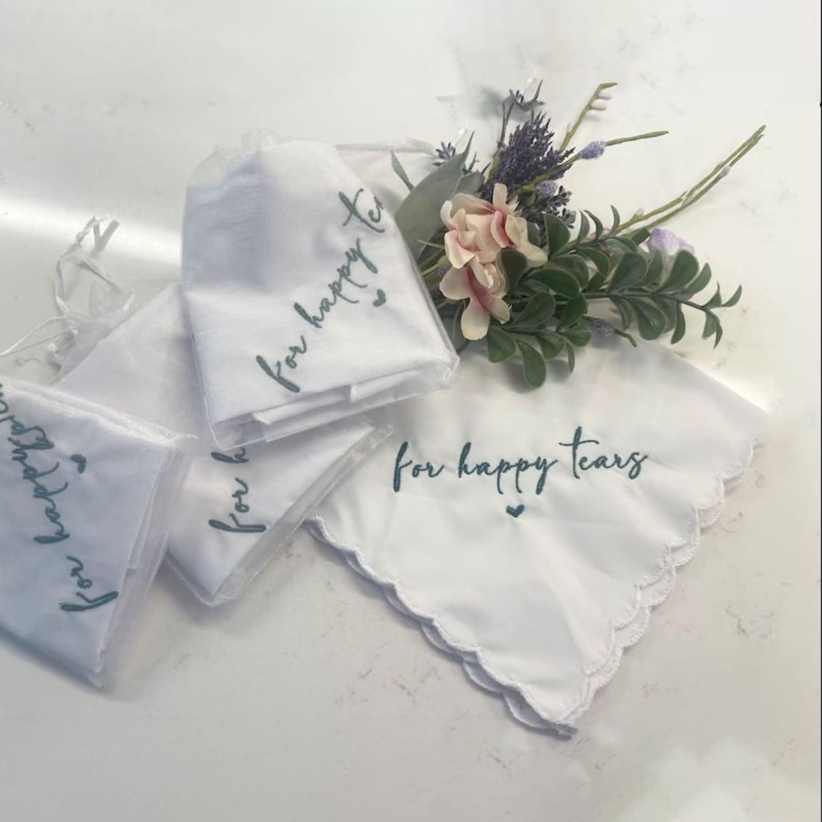 Custom Embroidered Wedding Handkerchiefs - Personalized Bridal & Mother's Day Gift - Elegant Lace Keepsake for Bride, Groom & Guests - Perfect for Weddings, Anniversaries & Special Occasions