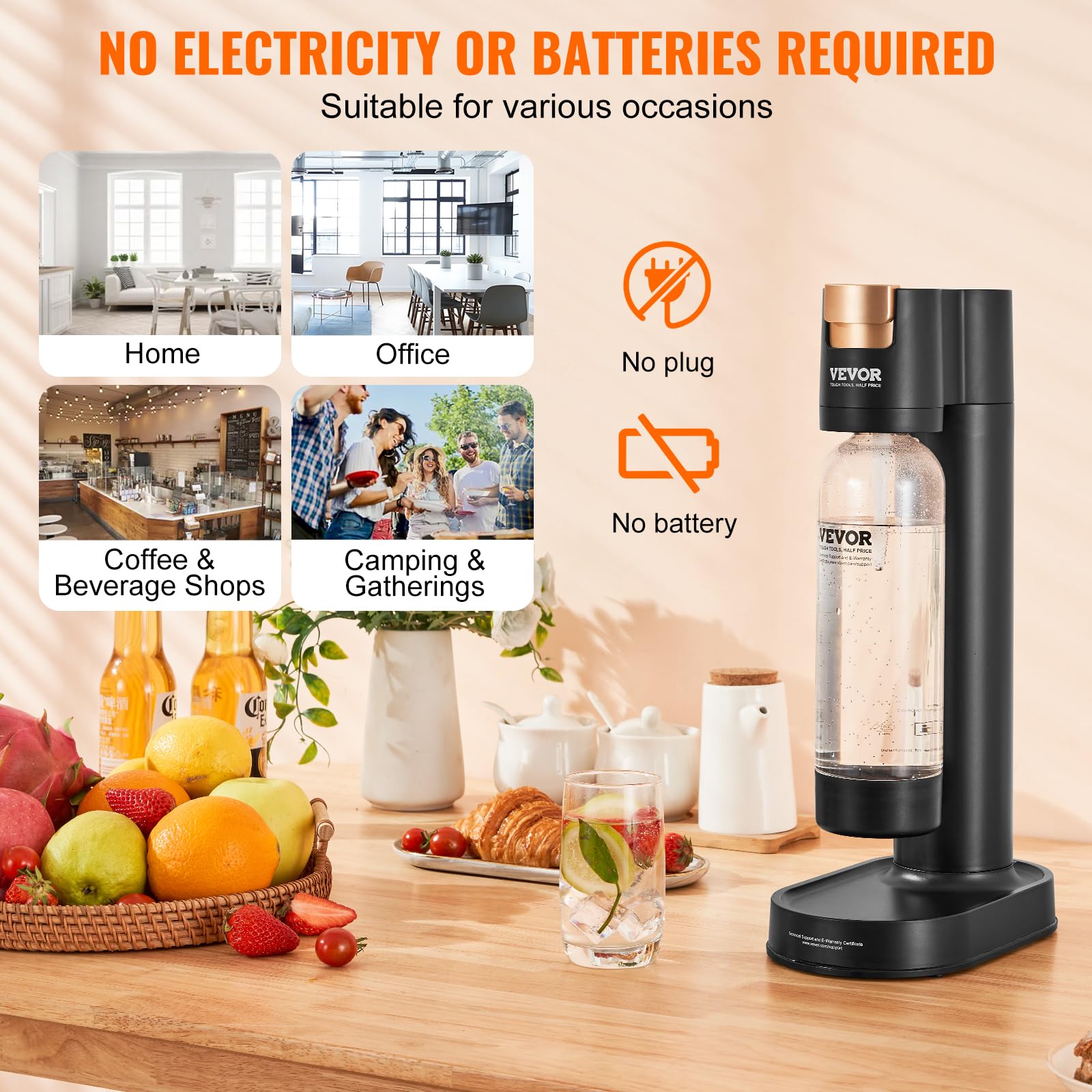 VEVOR Sparkling Water Maker - Home Soda Machine with BPA-Free 1L PET Bottle, Compatible with 60L CO2 Cylinders (Not Included) | Make Carbonated Water, Seltzer & Sparkling Drinks at Home | Perfect for Parties, Healthy Hydration & DIY Beverages