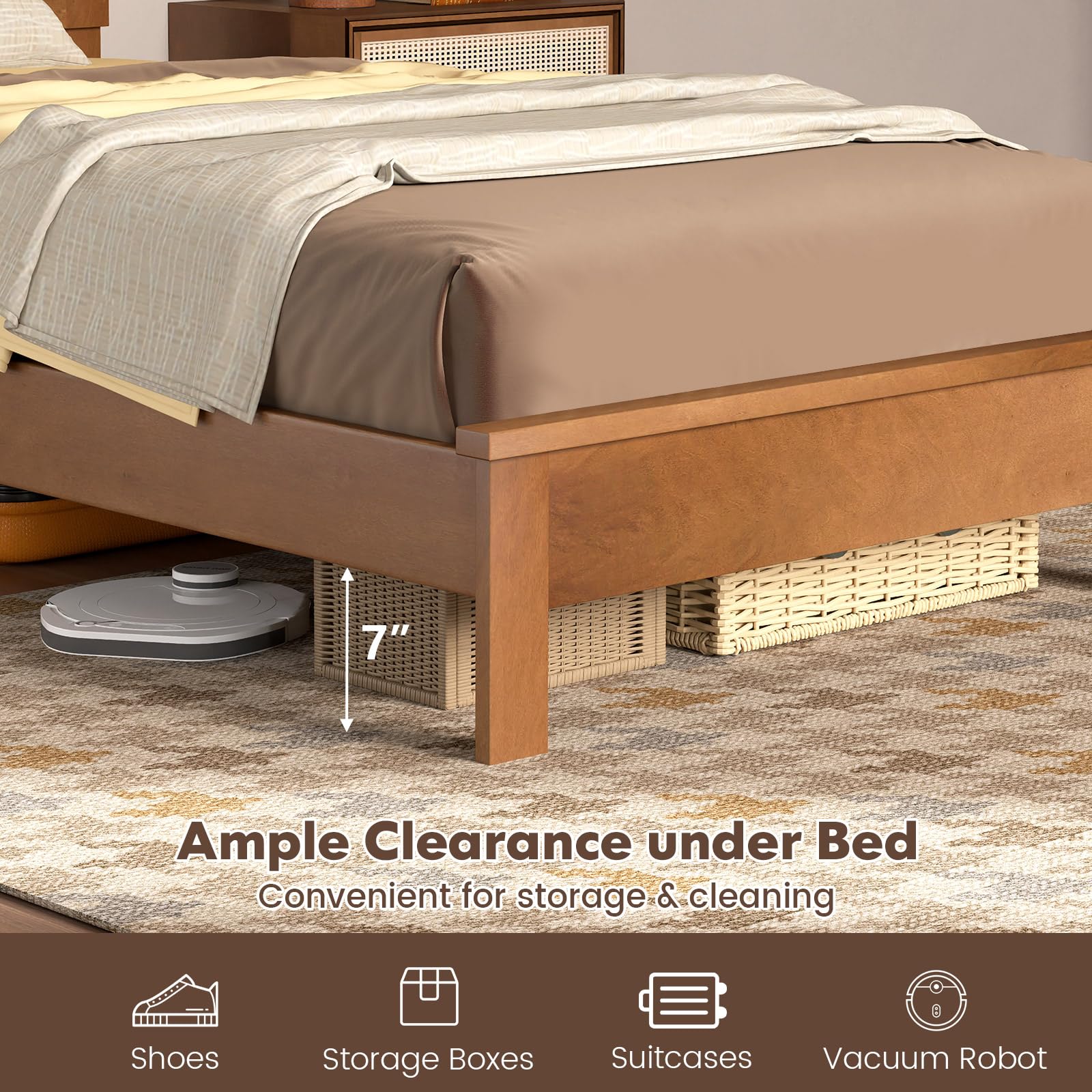 Giantex Solid Wood Twin Bed Frame with Headboard - Mid Century Modern Platform Bed with Wooden Slats & Sturdy Legs - Twin Size Bed for Kids & Adults - Walnut Finish - Perfect for Bedrooms, Guest Rooms & Dormitories