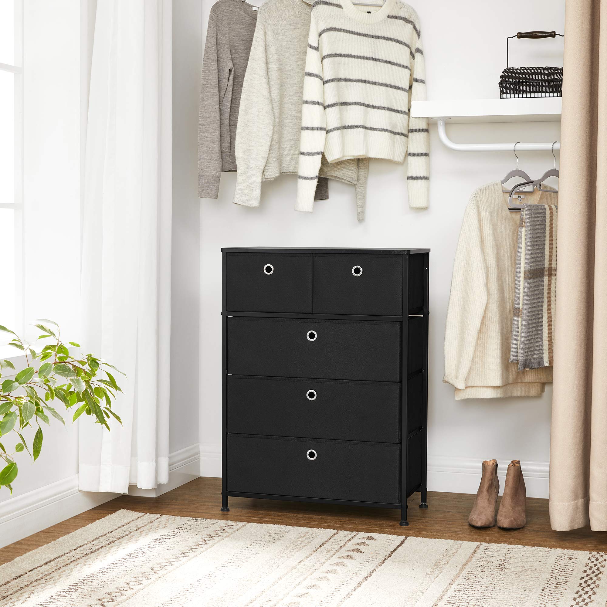 SONGMICS 5-Drawer Fabric Storage Chest Dresser for Closet, Apartment, Dorm & Nursery - 23.6 x 11.8 x 32.9 Inches, Black - Perfect for Organizing Clothes, Toys & Home Essentials