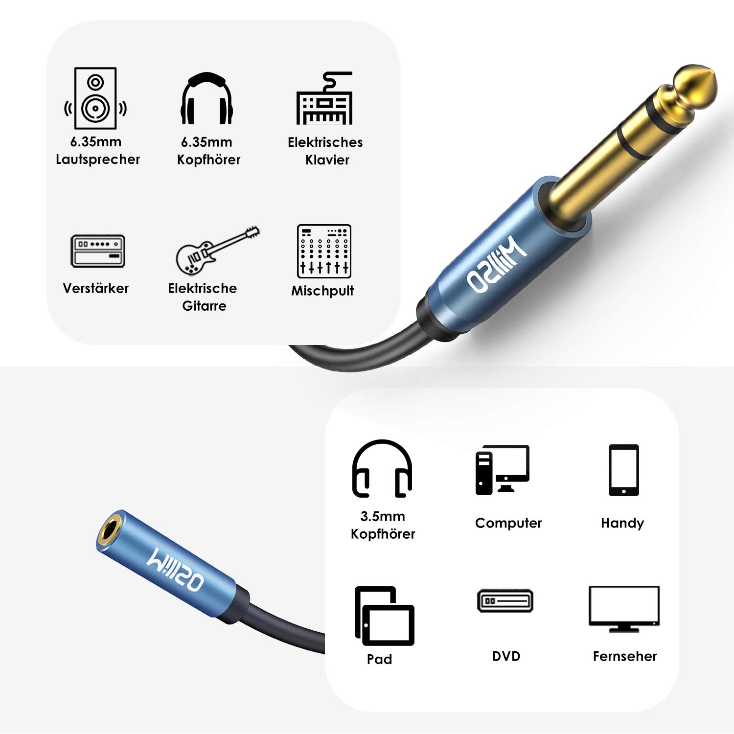 MillSO 6.35mm Male to 3.5mm Female Stereo Headphone Jack Adapter - Gold Plated Audio Connector for Guitar, Microphone, Speakers & Headphones - High Quality 6.3mm to 3.5mm Adapter for Professional Audio Equipment & Home Theater Systems