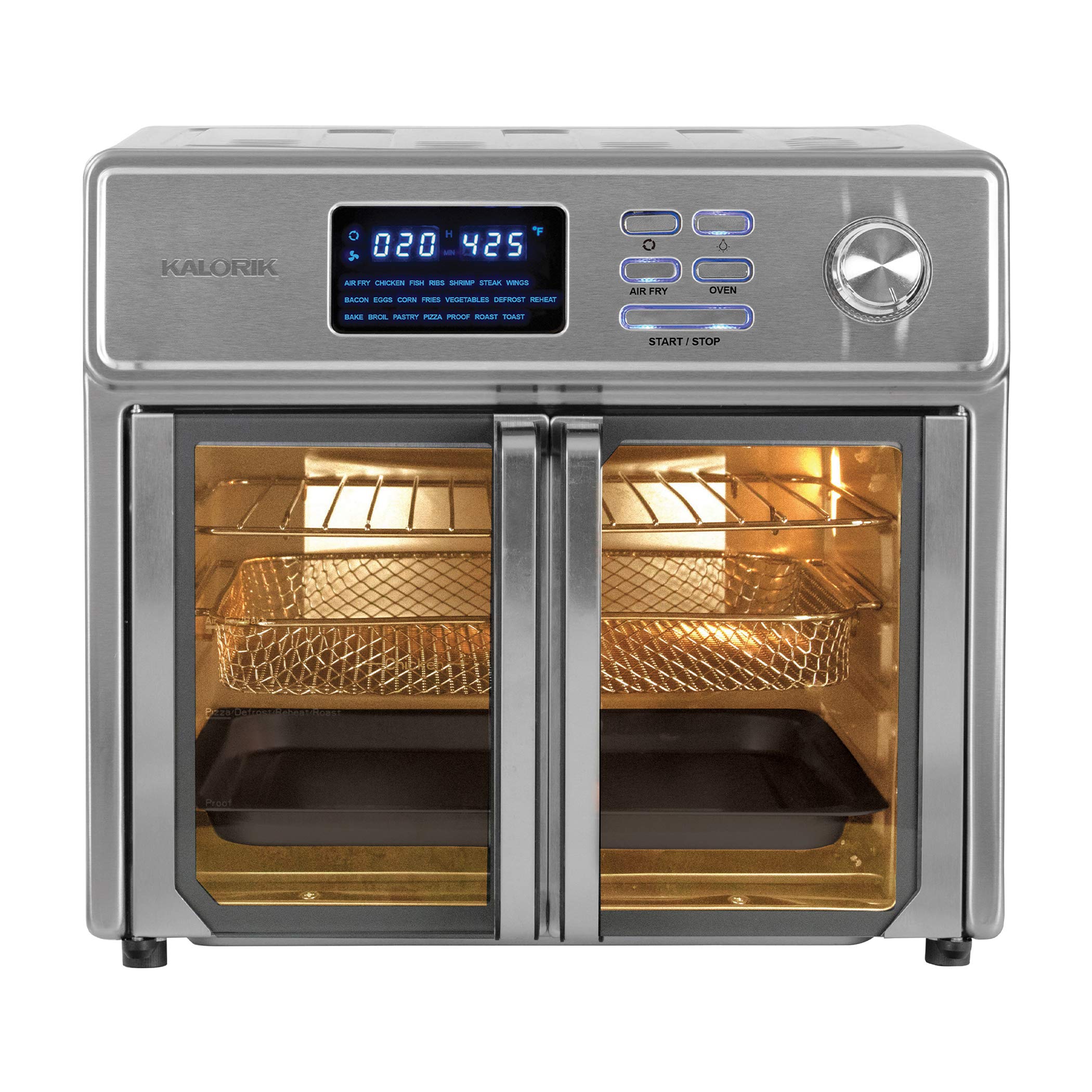 Kalorik 26 QT Digital Maxx Air Fryer Oven - 7-in-1 Multi-Function Countertop Convection Oven with Rotisserie, Dehydrator, Toaster & Slow Cooker | Includes Cookbook | 500°F Fast Heating | Extra Large Capacity Stainless Steel Appliance | Perfect for Family Cooking, Meal Prep & Healthy Air Fried Recipes (Model AFO 47269 SS)