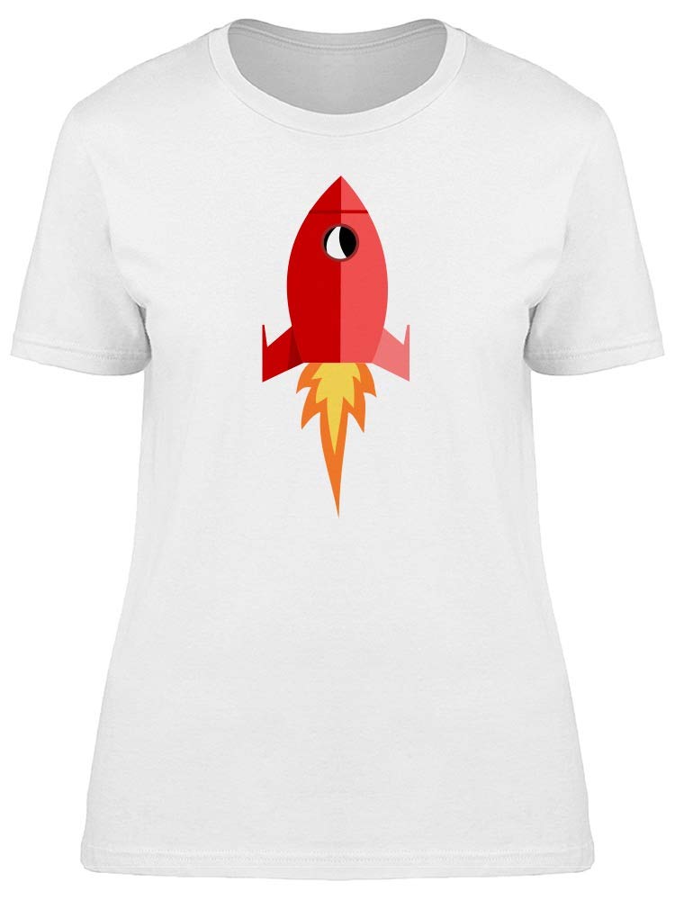 Cartoon Red Rocket Graphic T-Shirt for Women - Casual & Fun Space-Themed Tee for Everyday Wear, Outings & Gifts