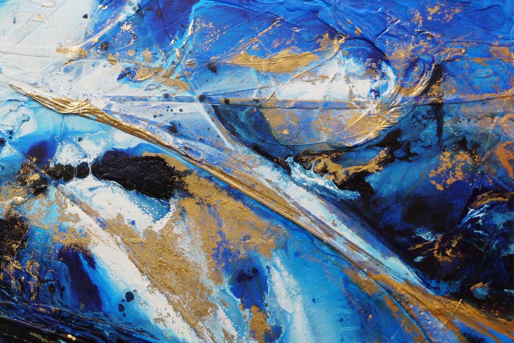 Golden Sapphire 200cm x 120cm Blue Gold White Textured Abstract Canvas Art - Modern Wall Decor for Living Room, Bedroom & Office