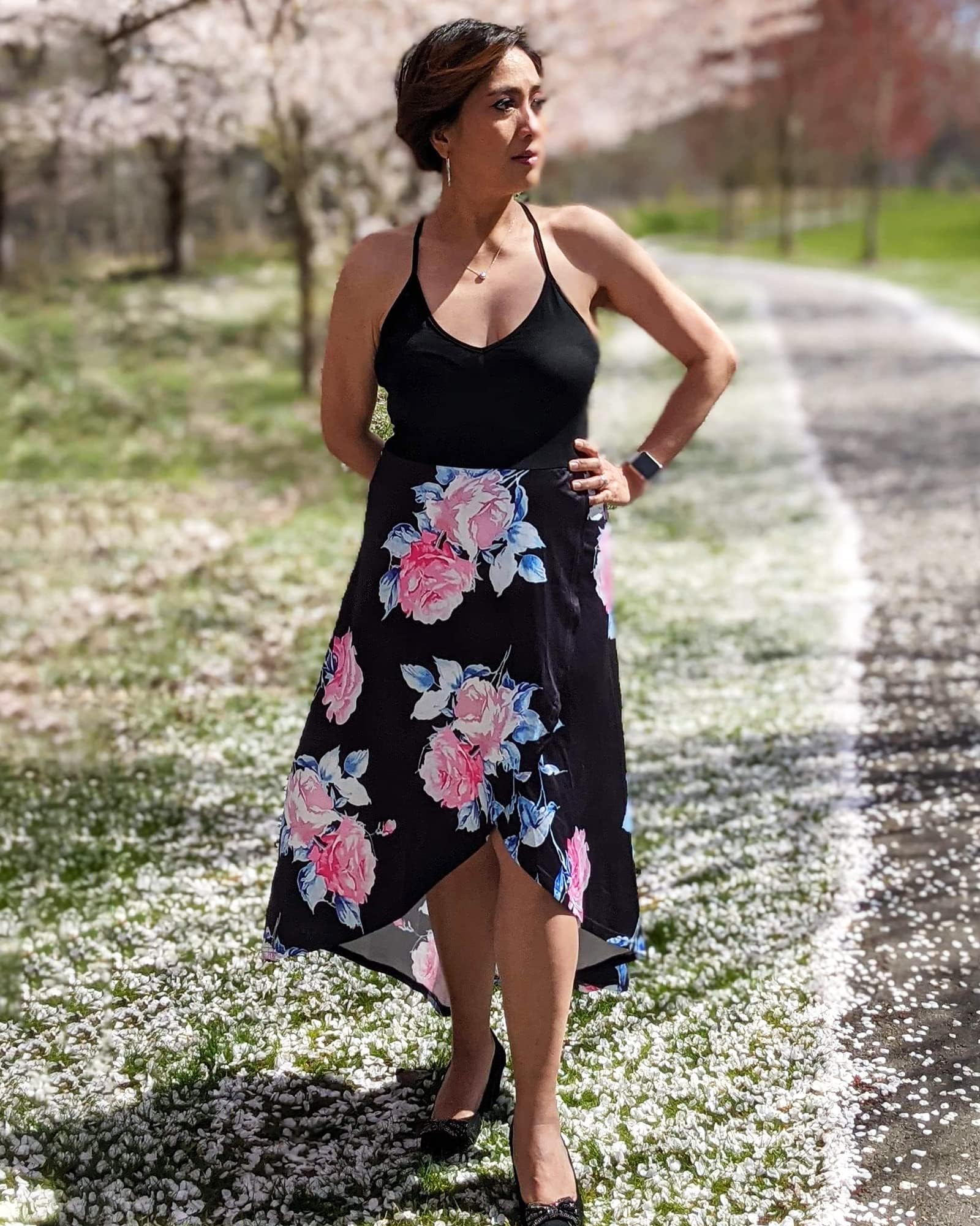 KILIG Women's V Neck Sleeveless Floral Maxi Dress - Asymmetrical Patchwork Summer Sundress for Casual Wear, Beach Vacation & Outdoor Parties