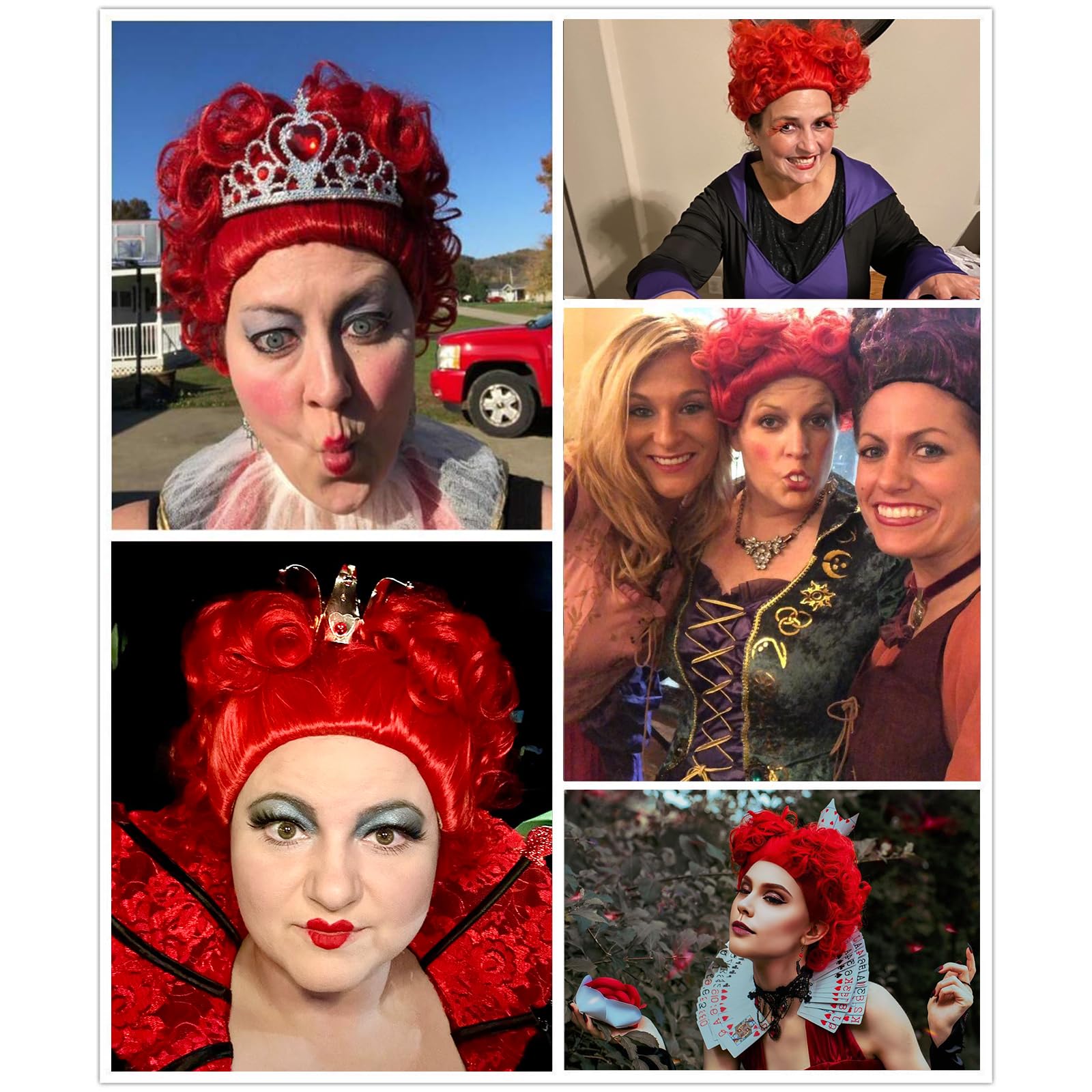 Probeauty Red Curly Cosplay Wig with Crown - Synthetic Anime Queen Wig for Halloween & Costume Parties - Includes Wig Cap - Perfect for Cosplay, Anime Conventions & Themed Events