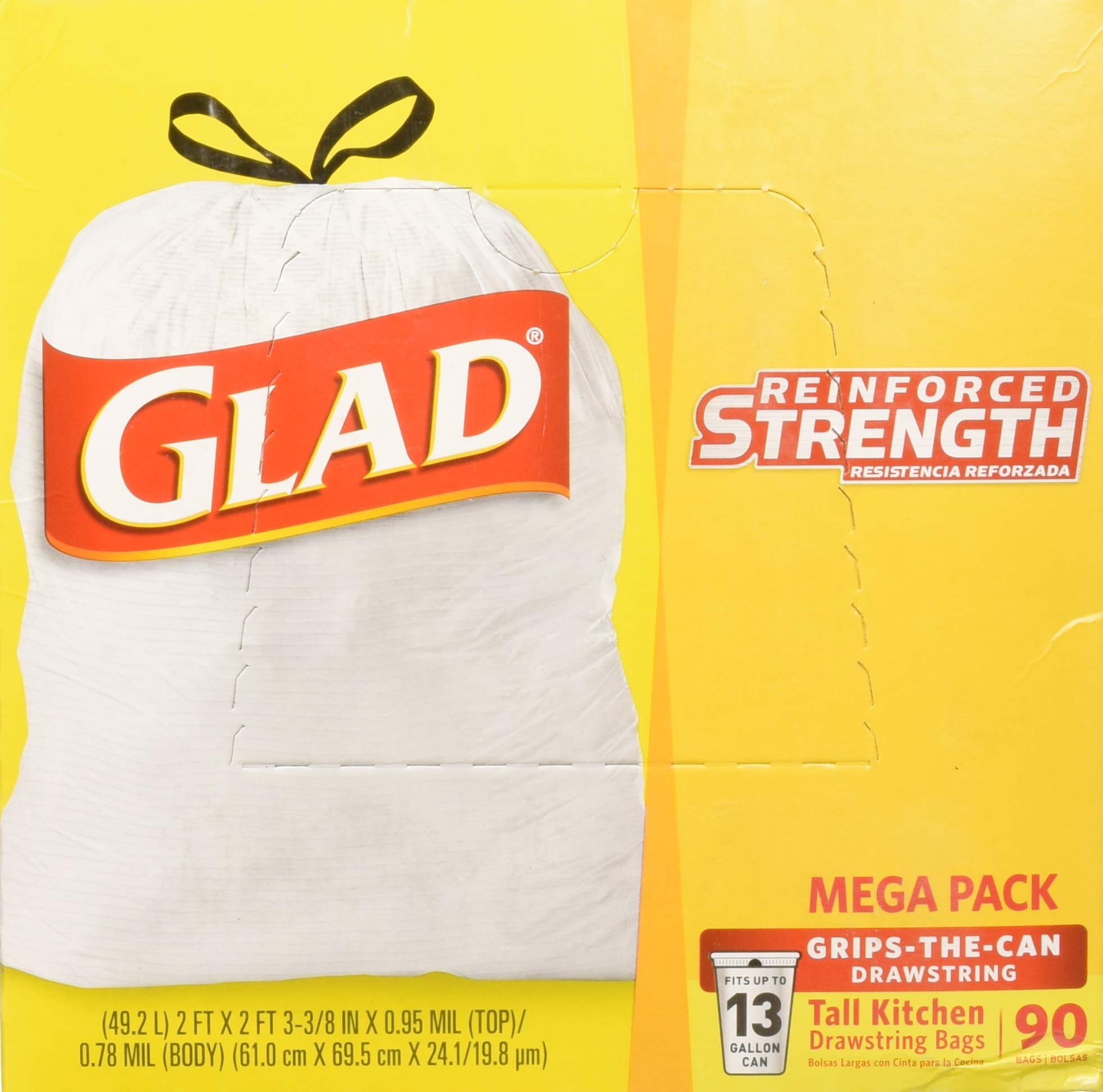 Glad Trash Bags - 13 Gallon Tall Kitchen Drawstring Garbage Bags (90 Count) | Heavy Duty, Leak Proof for Home, Office & Outdoor Use