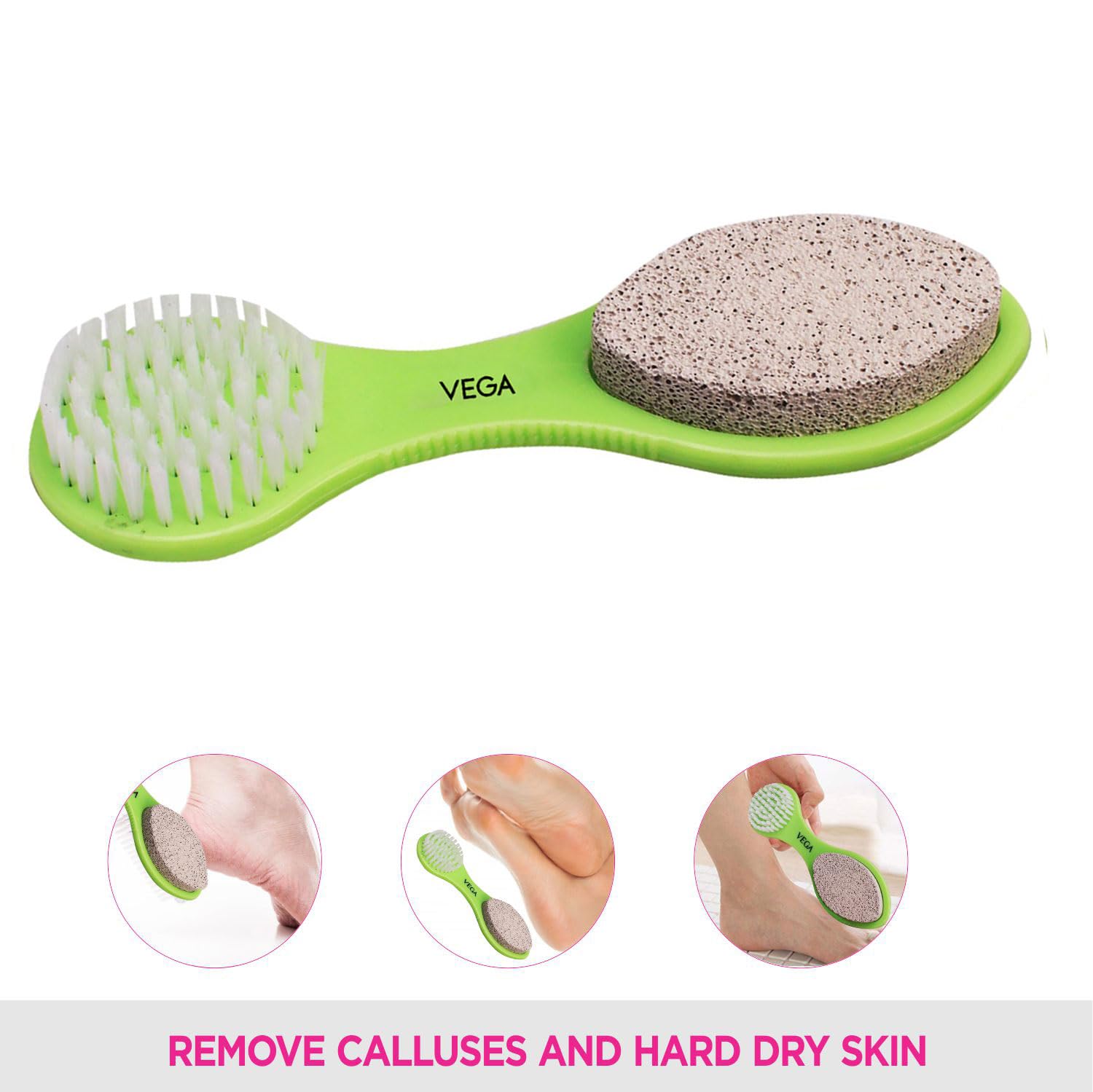 VEGA 3 in 1 Pedicure Scraper Brush Kit - Dead Skin Remover Tool for Cleansing, Scrubbing & Filing - Perfect for At-Home Foot Care & Spa Pedicures