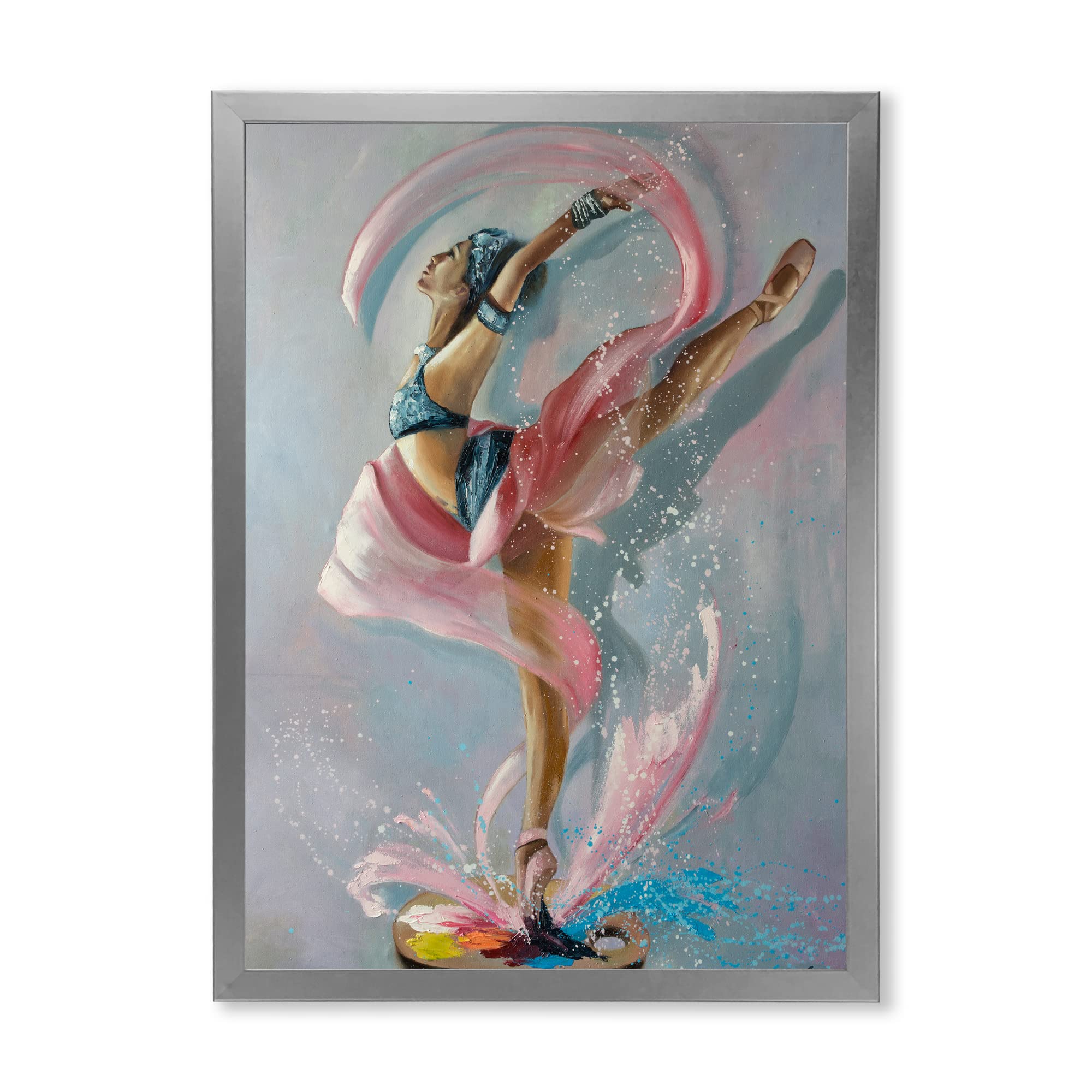 Elegant Pink Draped Woman Dancing Traditional Framed Wall Art - Perfect for Living Room, Bedroom & Office Decor