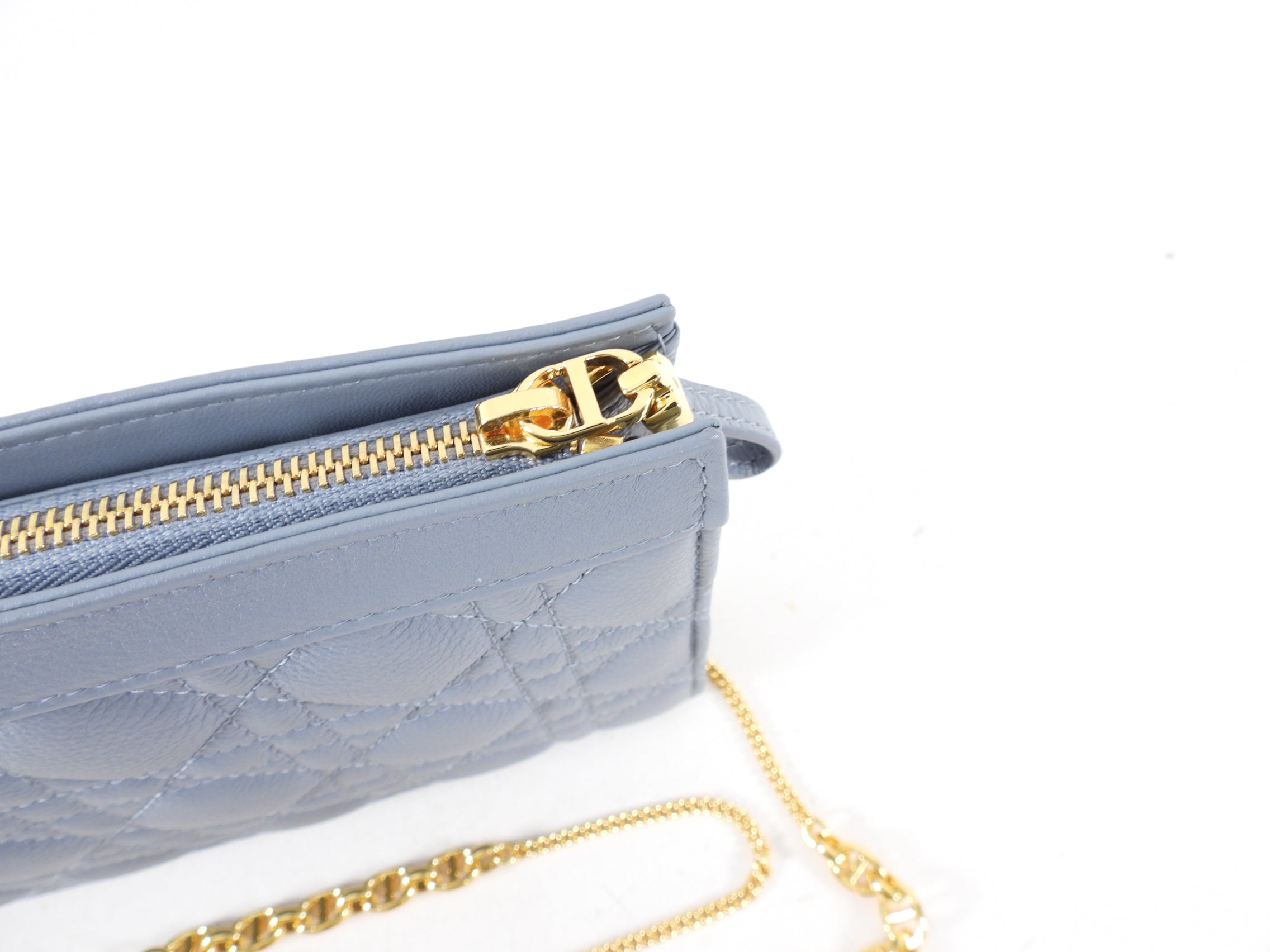 Christian Dior Cloud Blue Quilted Leather Caro Bag with Chain - Luxury Crossbody Pouch for Women, Perfect for Evening Parties & Date Nights