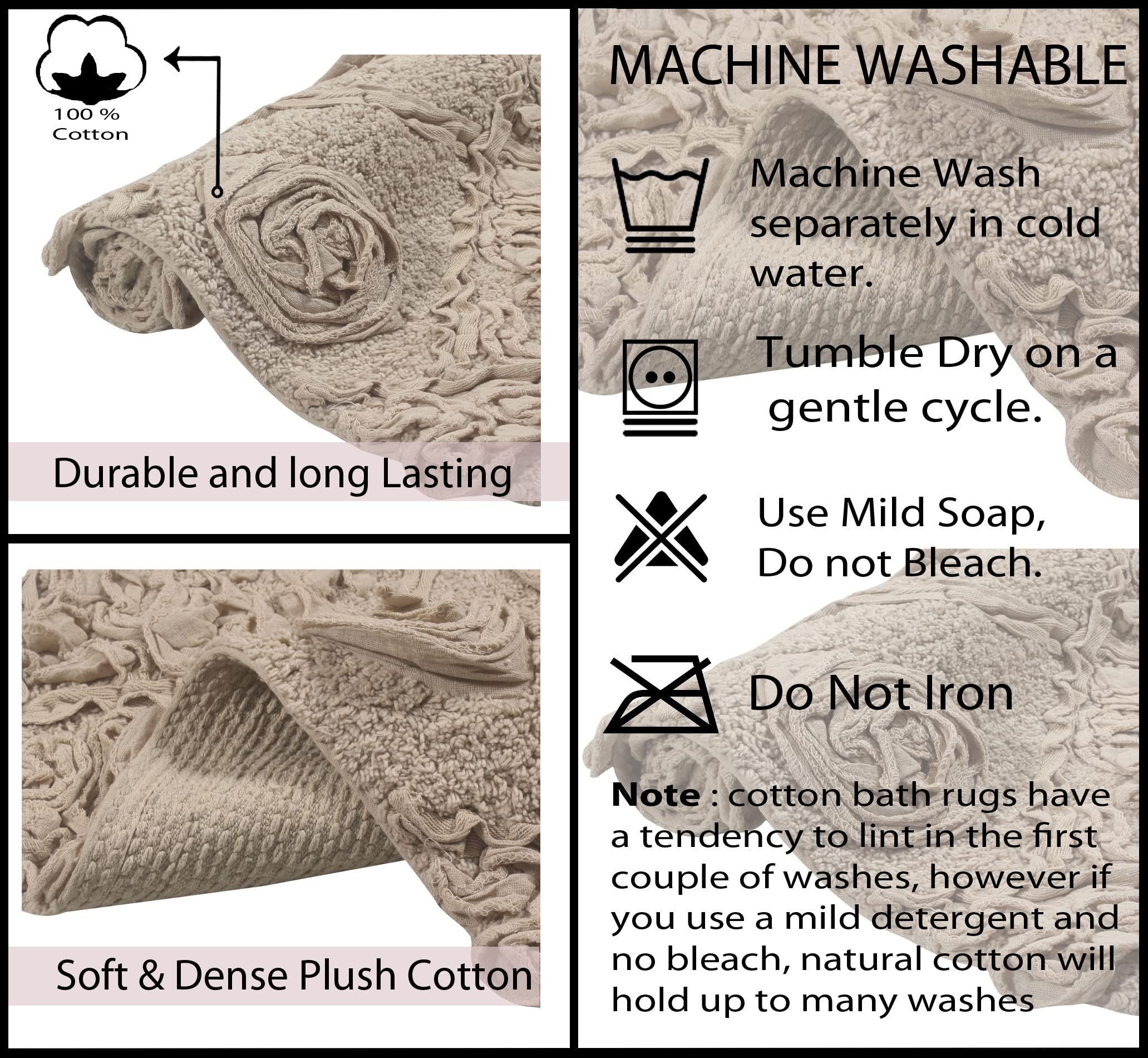 Home Weavers Modesto 100% Cotton Bath Rug Set - Ultra Soft & Absorbent Non-Slip Bathroom Mat, Washable Kitchen Floor Mat (17