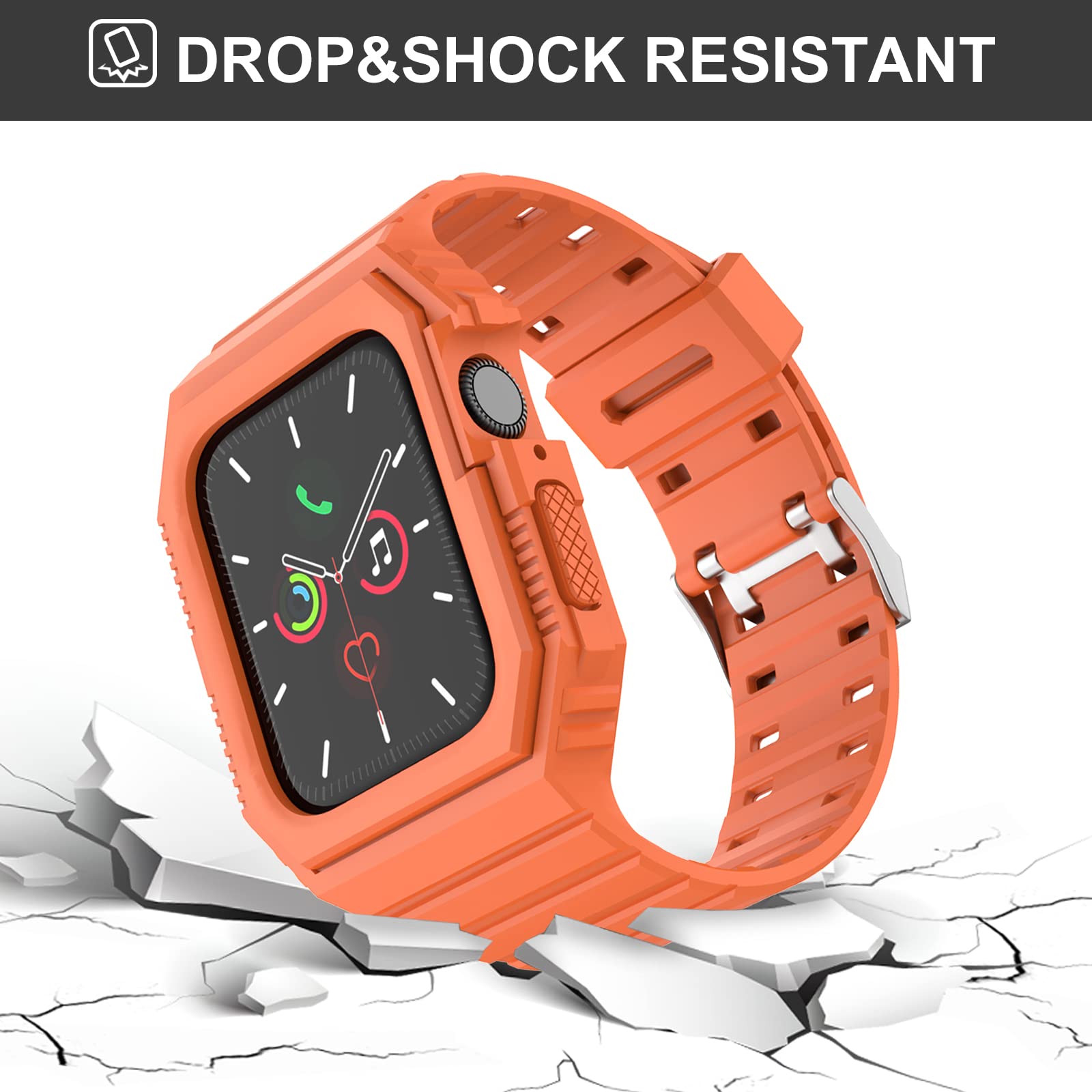 Premium Apple Watch Bands Compatible with 38mm 40mm 42mm 44mm - Durable TPU Sport Strap with Rugged Bumper Case for Series 7/6/5/4/SE/3/2/1 - Perfect for Workouts, Running & Outdoor Activities (Men & Women)