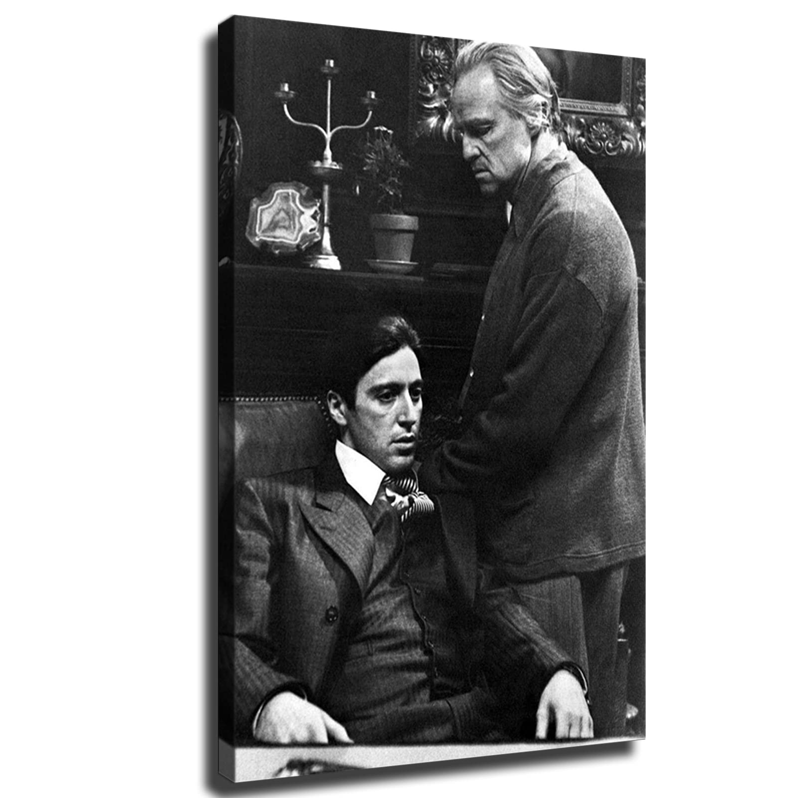The Godfather Movie Poster - Vito & Michael Corleone Italian Mafia Wall Art - Framed Canvas Print (24x36 Inches) - Perfect for Home Theater, Man Cave, Office Decor & Gangster Movie Fan Gifts