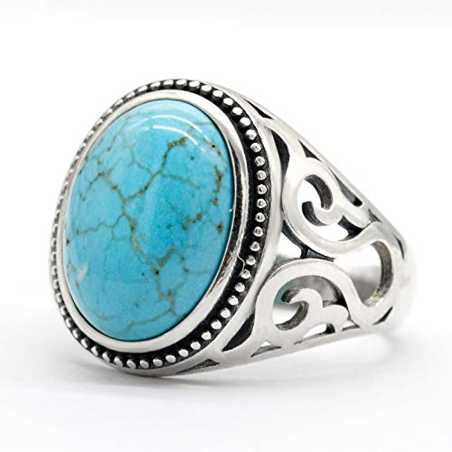 Vintage Turquoise Rings for Men - 925 Sterling Silver Bohemian Wedding Band, Retro Engagement & Party Jewelry - Perfect for Boho Weddings, Gifts & Casual Wear