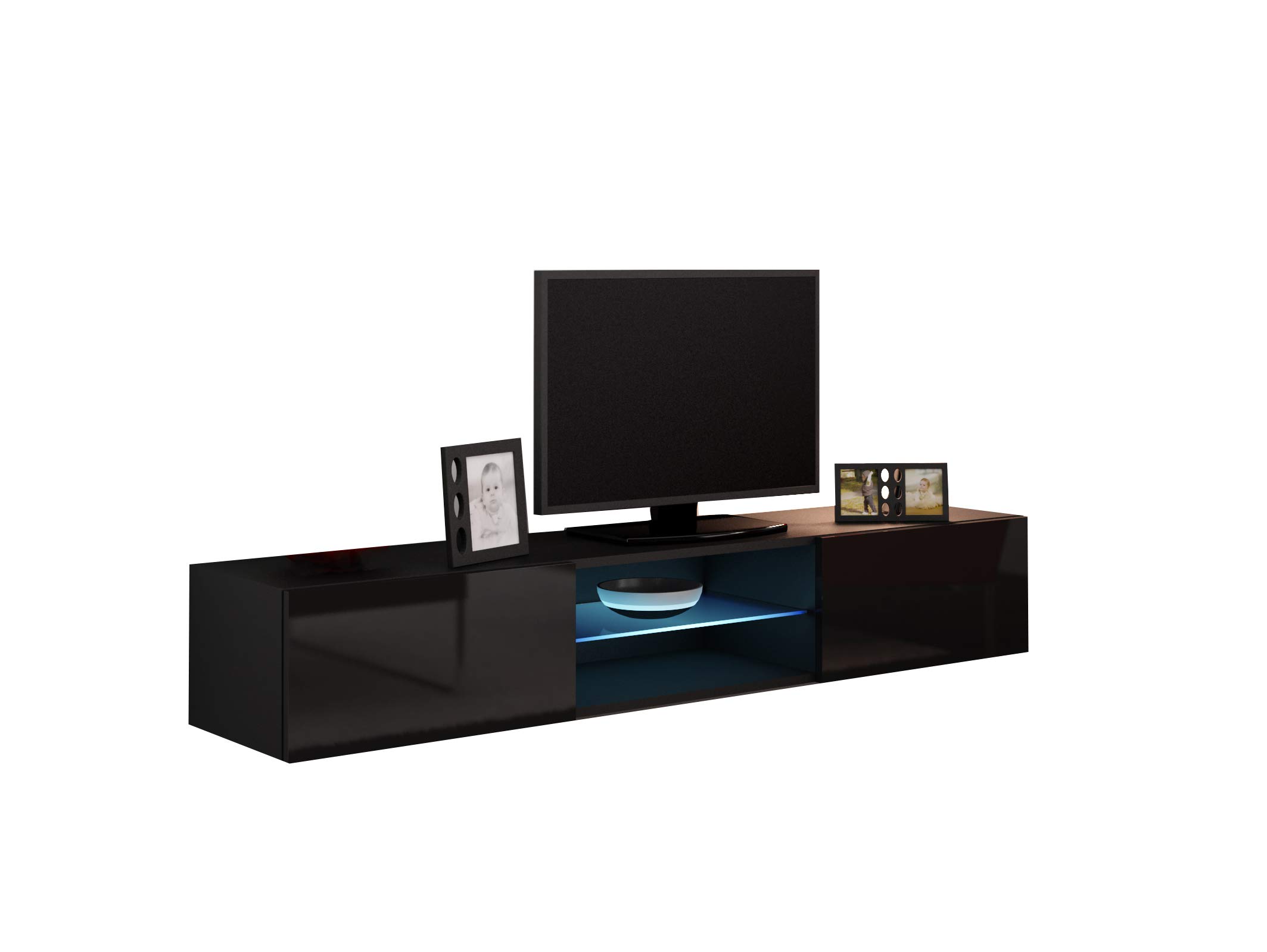 VIGO Modern Glass TV Stand for Flat Screen TVs - Black - Sturdy & Sleek Design for Living Room, Bedroom, or Home Theater Setup