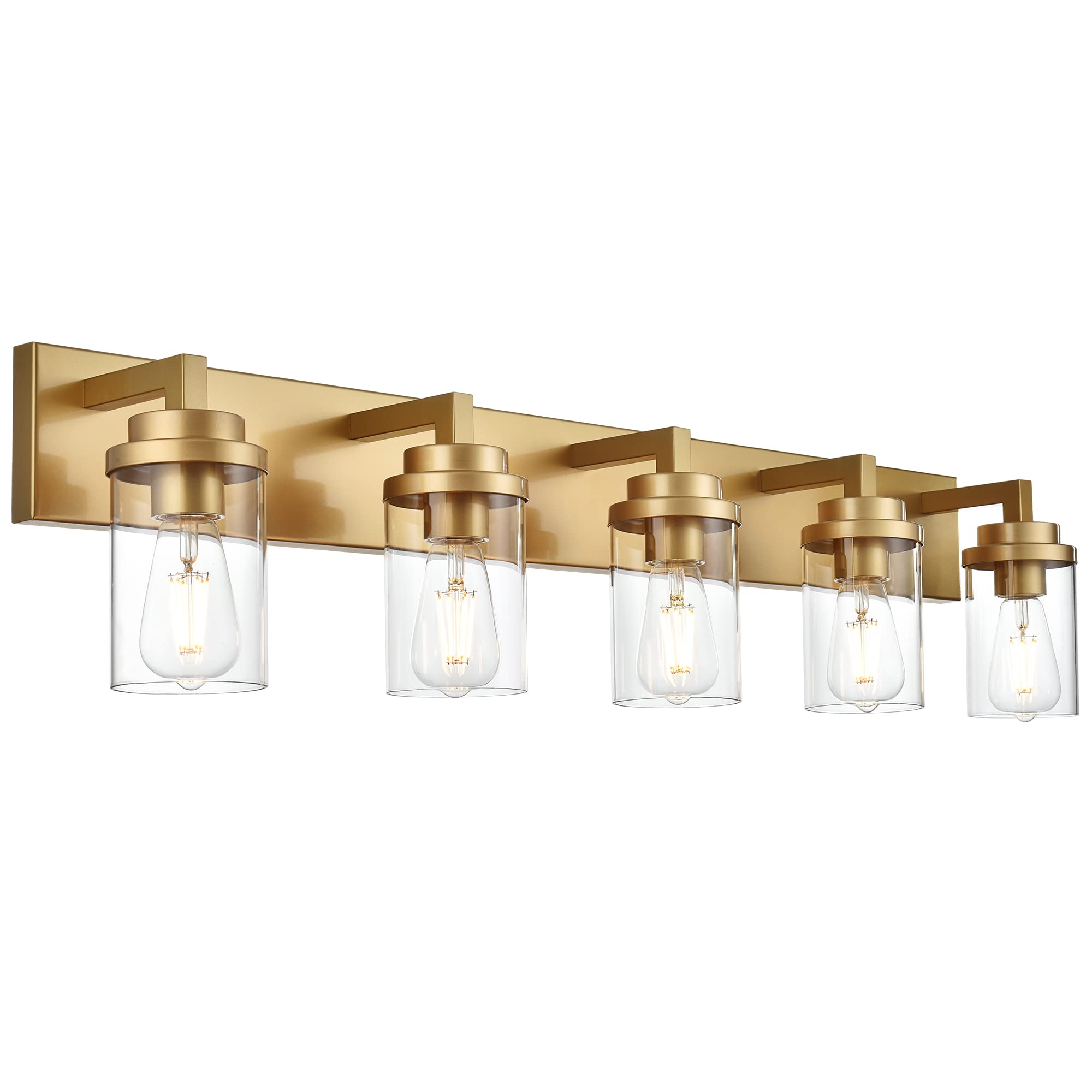 MELUCEE 40 Inch Gold Vanity Lights for Bathroom - 5-Light Wall Mounted Mirror Lighting Fixture with Clear Glass Shade - Perfect for Vanity Table, Over Sink, Kitchen & Makeup Area - Modern Bathroom Lighting for Home Decor