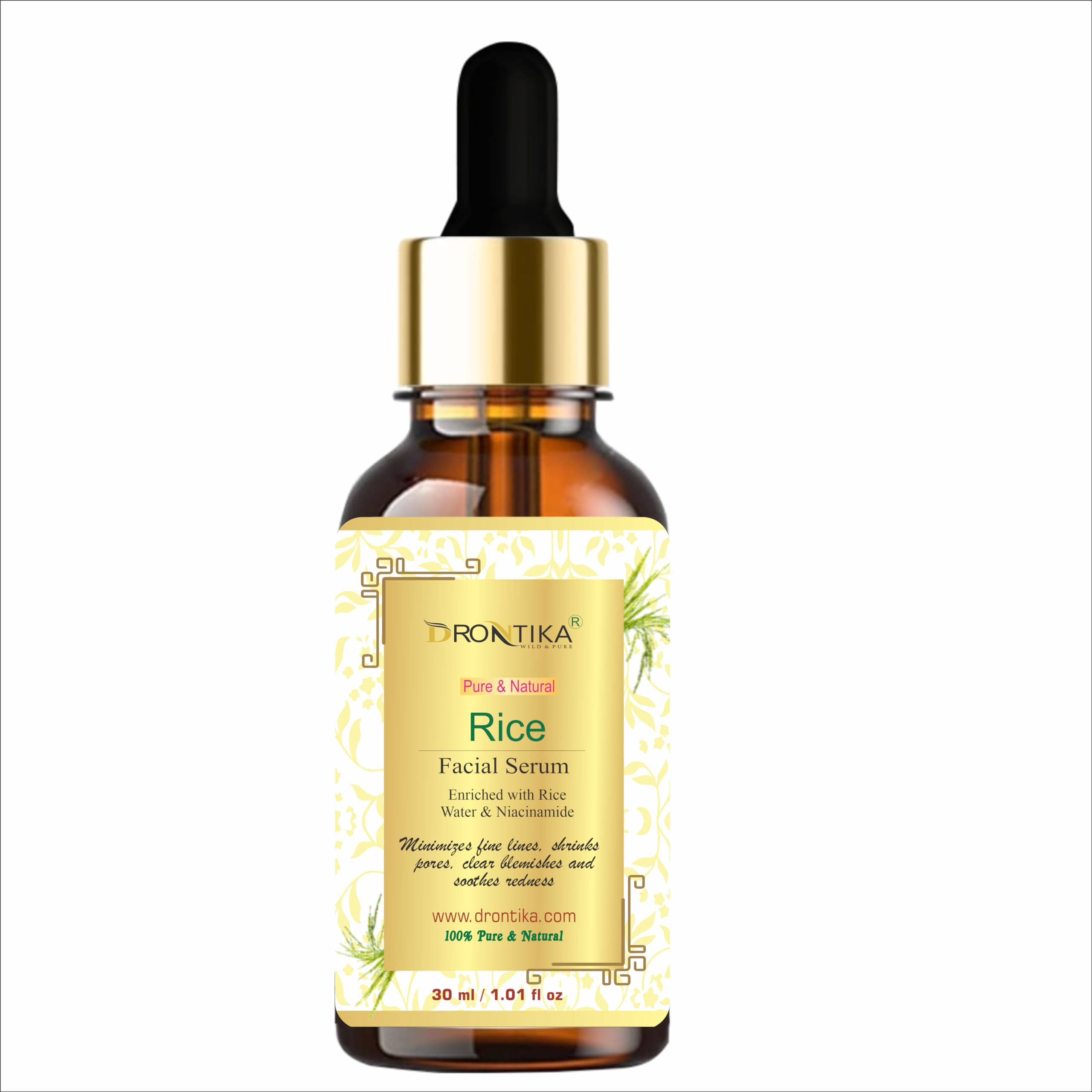 Drontika Rice Face Serum for Glowing Skin - Rice Water & Niacinamide Formula for Glass Skin - 30ml Hydrating Facial Serum | Perfect for Daily Skincare Routine & Nighttime Hydration