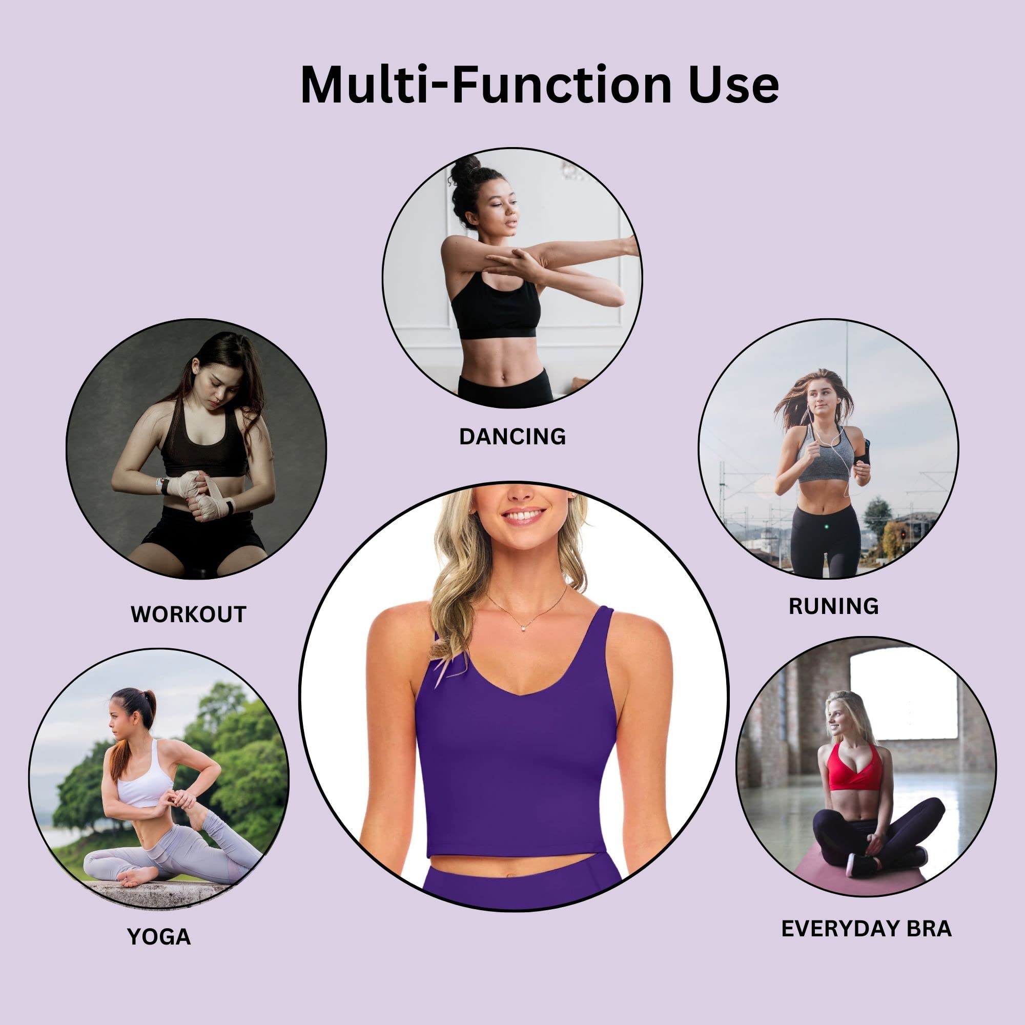 M&M SCRUBS Women's Yoga Top - Longline Wirefree Padded Medium Support Sports Bra with 5-Piece Resistance Band Set for Workout, Gym & Home Fitness Training