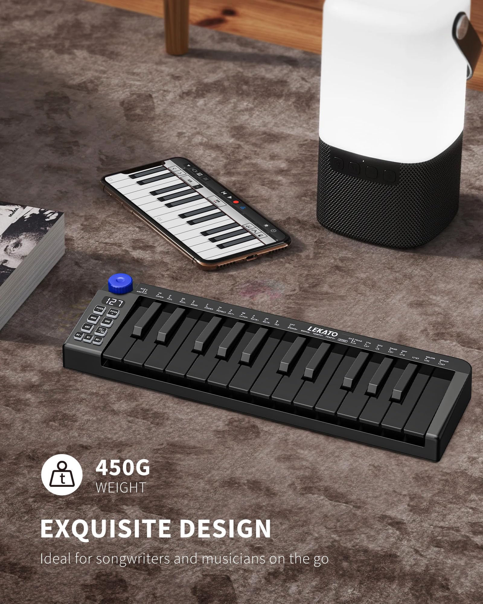 LEKATO 25-Key MIDI Keyboard - Portable USB/Bluetooth Controller for Music Production