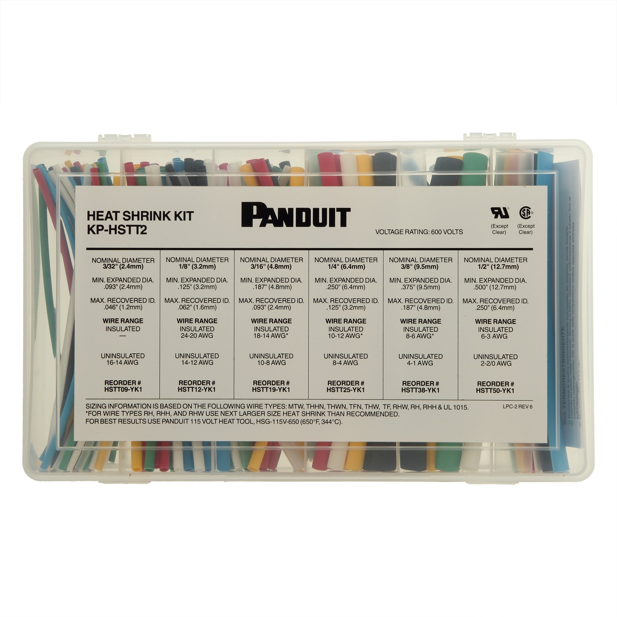 Panduit KP-HSTT2 Cross Linked Polyolefin Heat Shrink Tubing Kit - 10 Colors, Electrical Insulation, Wire Protection for DIY, Automotive & Industrial Use