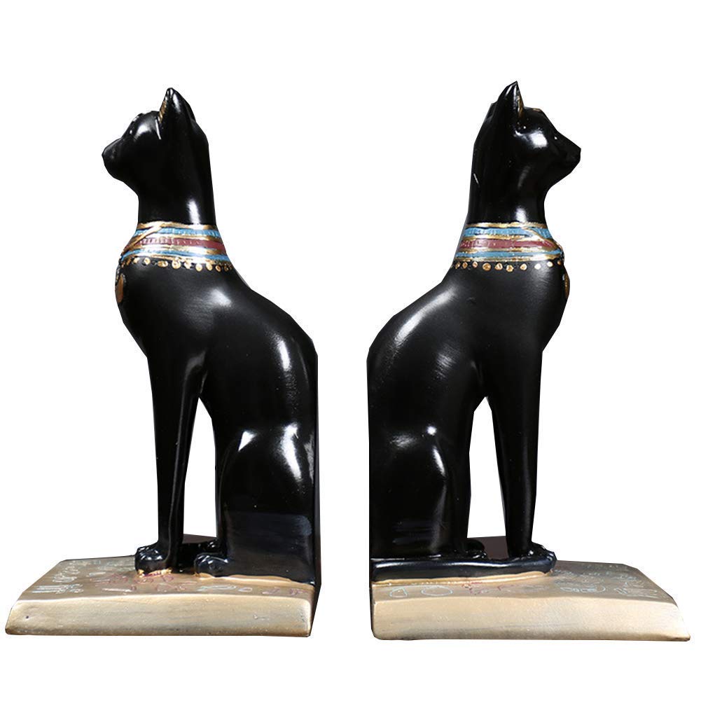 Egyptian Cat Goddess Bookends for Heavy Books - Decorative Black Figurine for Home, Study & Office | Perfect for Bookshelf Organization & Ancient Egypt Themed Decor