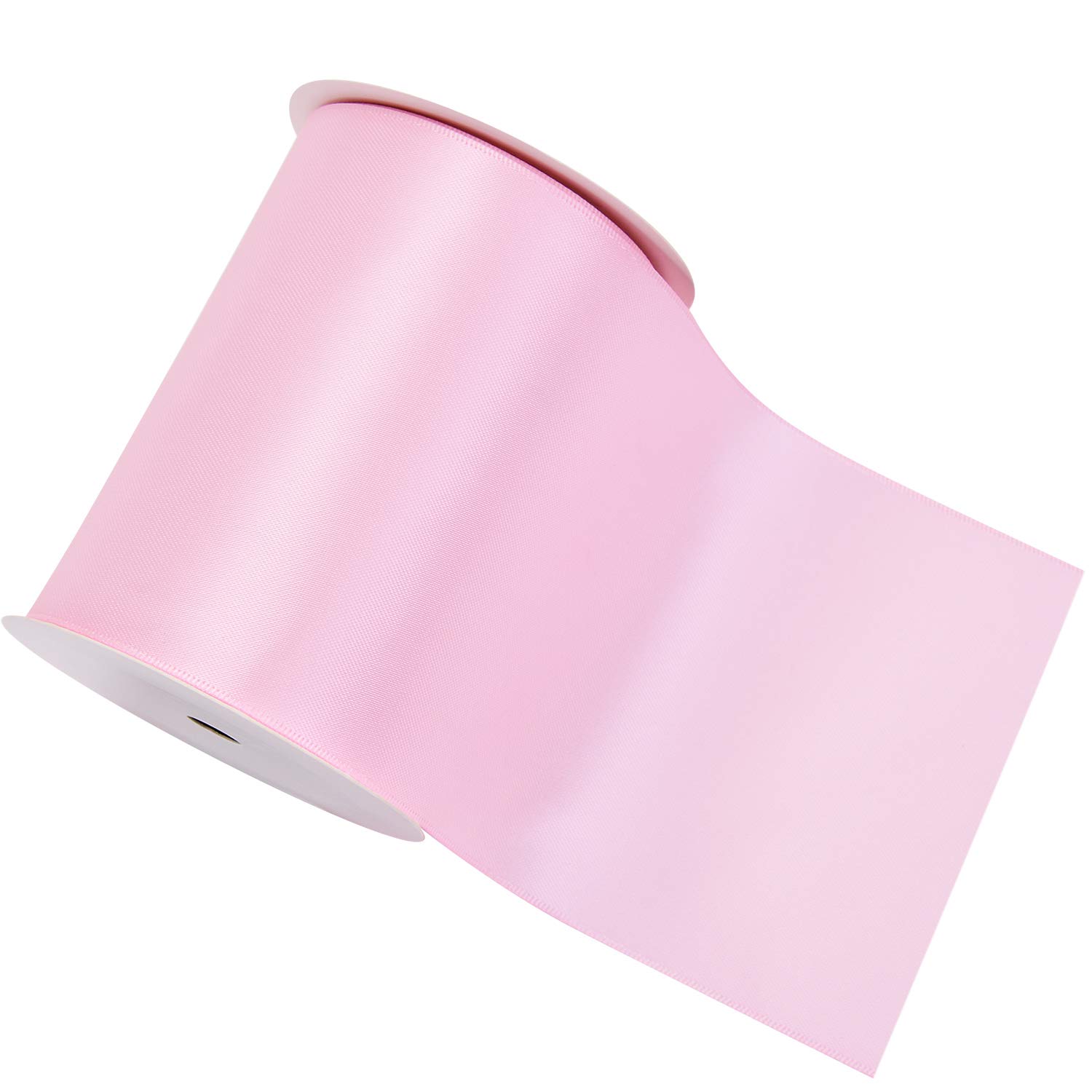 YAMA 4 Inch Wide Double Face Satin Ribbon Roll - Solid Color Craft Ribbon for DIY Wedding Decorations, Chair Sash, Bow Making, Sewing Projects, Gift Wrapping - 5 Yard Spool (Pink) | Perfect for Wedding Bouquets, Party Decor, Hair Accessories and Crafting