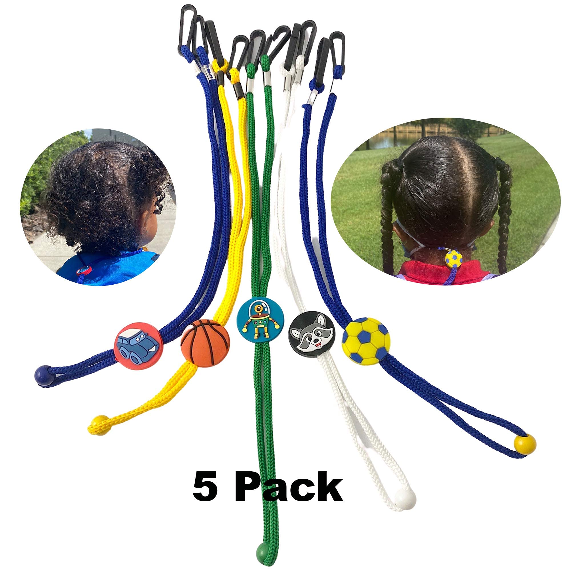 Adjustable Kids Mask Lanyard with Breakaway Clip - 5 Pack Safety Face Mask Holder for Children - Perfect for School, Travel & Outdoor Activities