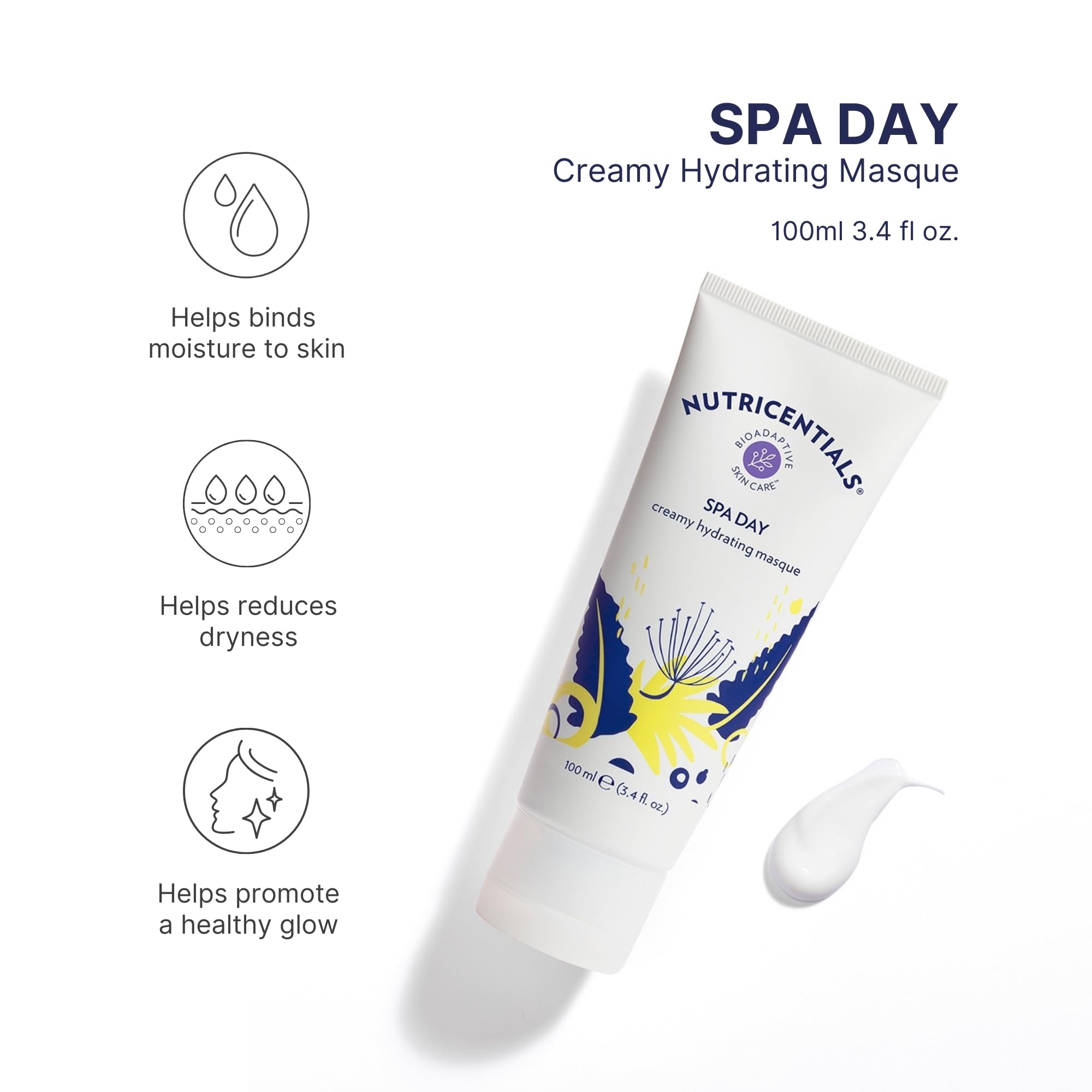 Nutricentials Spa Day Creamy Hydrating Face Mask 3.4 Fl Oz - Soothing & Moisturizing with Cactus & Pine Cone Extracts - Improves Skin Tone & Radiance - Nourishing Formula for Healthy Glow - Perfect for Spa Nights & Dry Skin Care Routine