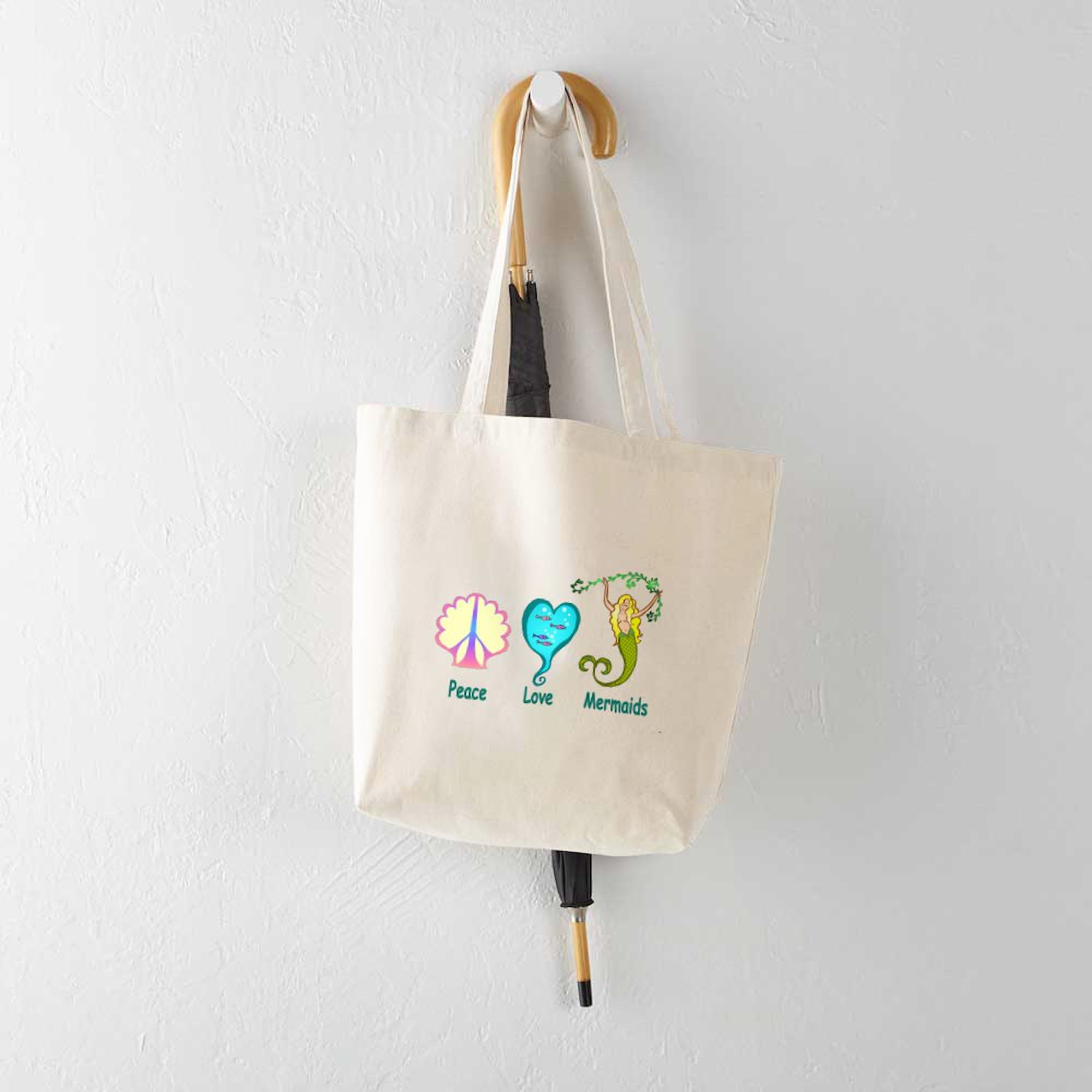 Peace, Love & Mermaids Canvas Tote Bag - Eco-Friendly Reusable Shopping Bag for Beach, Grocery & Everyday Use | Natural Cotton Carryall