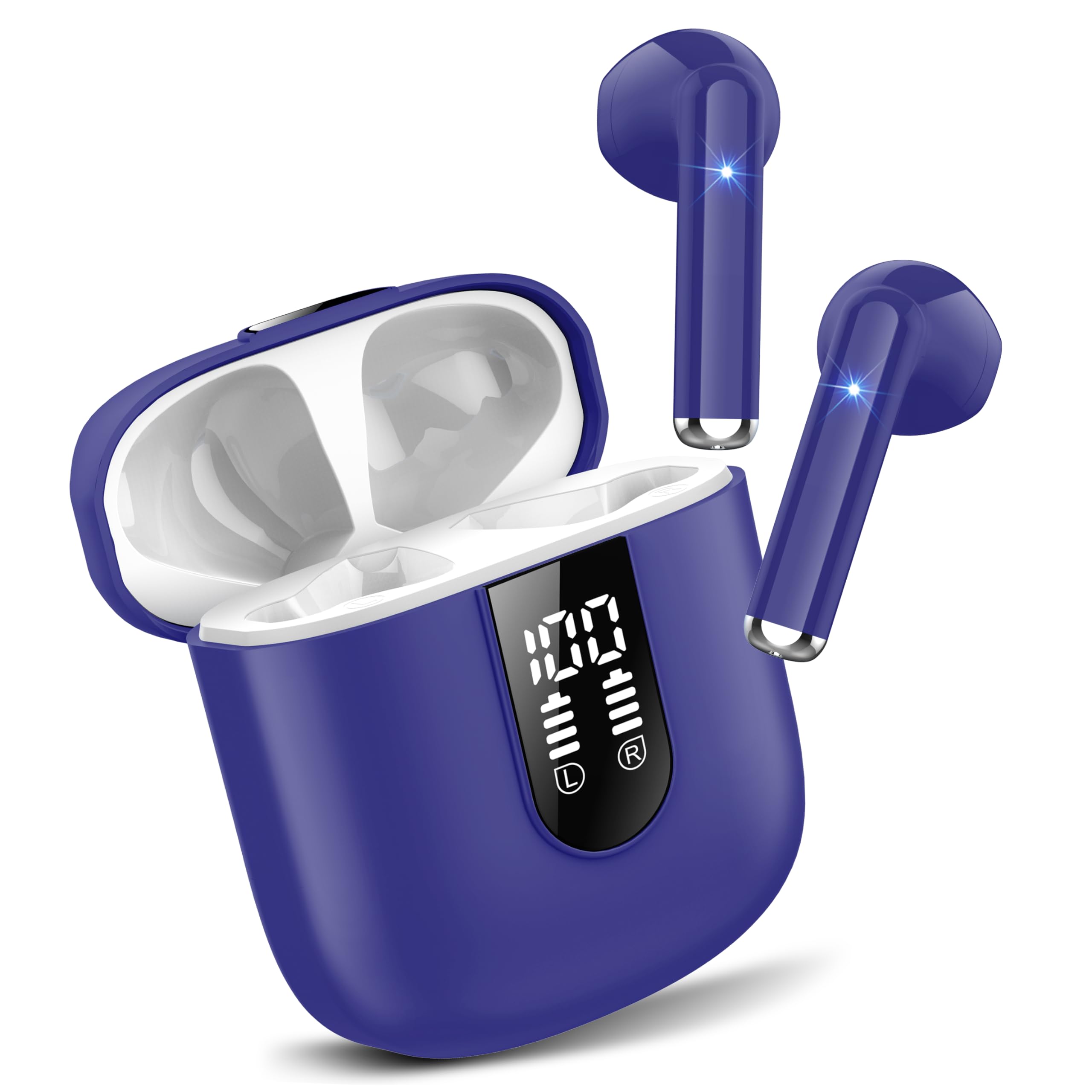 2025 Bluetooth 5.3 Wireless Earbuds with ENC Mic & LED Display - 30H Playtime IP7 Waterproof for Gym & Running - Dark Blue