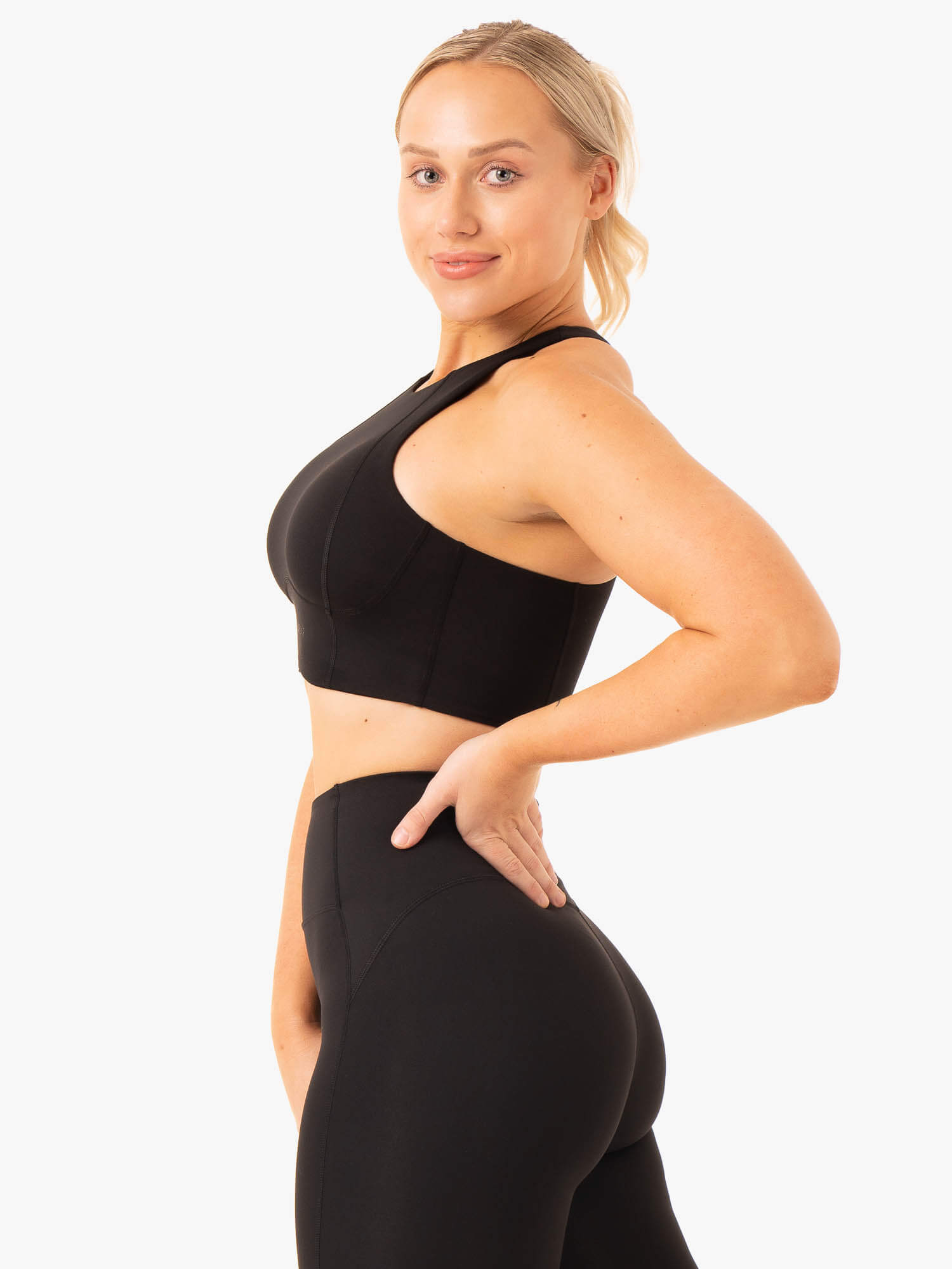 NKD Frame Long Line Sports Bra for Women - High Support Workout Bra, Seamless & Breathable - Perfect for Yoga, Running & Gym - Black