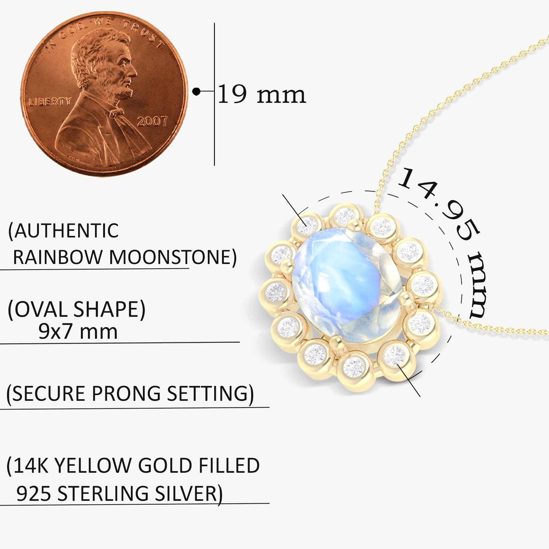 Natural Moonstone & White Zircon Halo Chain Pendant Necklace for Women - Elegant Boho Jewelry Gift for Birthday, Anniversary & Special Occasions