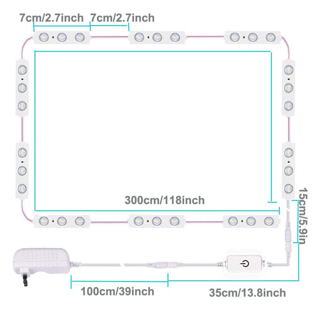 Hollywood LED Vanity Mirror Lights - 10ft Dimmable Touch Control for Makeup & Bathroom