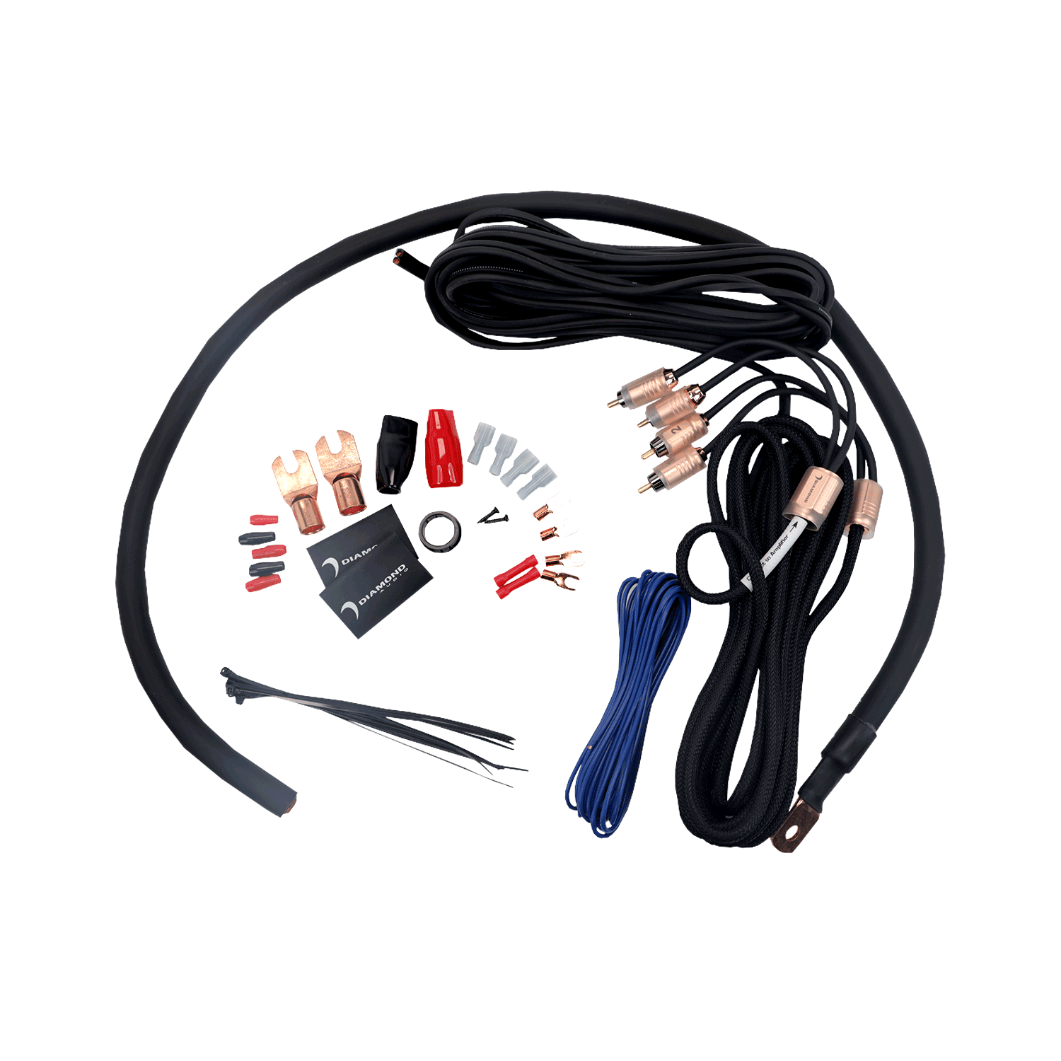 HX02 2 Channel 0 Gauge Car Amplifier Installation Kit with RCA Interconnect & 20ft Speaker Cable - for Car Audio System Upgrade, Bass Boost, and Professional Sound Installation