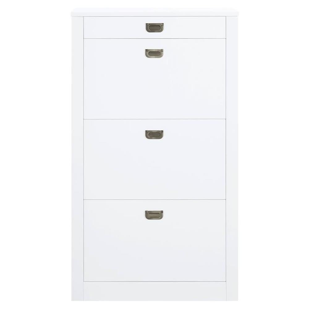 BOWERY HILL Modern White High Gloss Shoe Cabinet - Stylish Entryway Storage for Small Spaces | Perfect for Apartments, Hallways & Closets