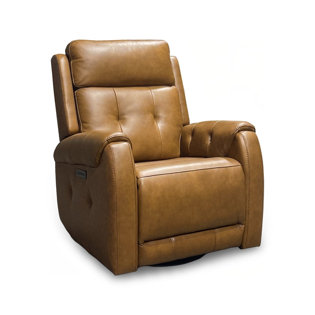 Premium Bergman Leather Power Swivel Glider Recliner Chair - Adjustable Comfort for Living Room, Nursery & Home Theater Relaxation