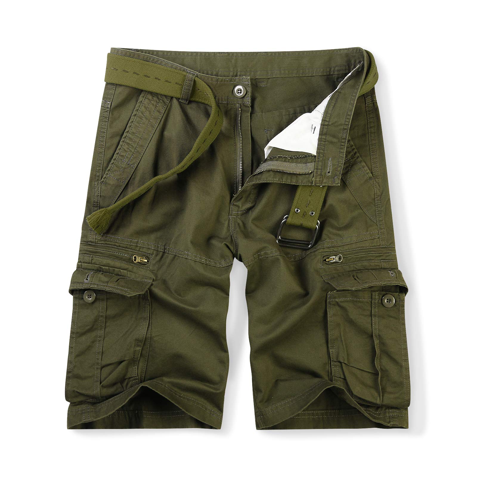 OCHENTA Men's Cargo Shorts with Zipper Pockets - Summer Casual Military Outdoor Work Shorts (No Belt) - Perfect for Hiking, Camping & Everyday Wear