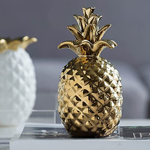 A&B Home Ceramic Pineapple Decor Set of 2 (Gold/White) - Cute Desk Decor for Living Room, Dining Room, Office | Perfect Housewarming & Wedding Gift | Home Decoration for Tropical & Summer Themes