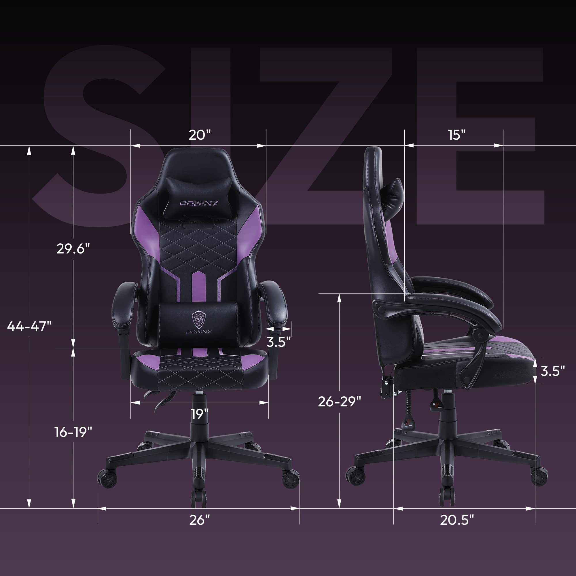 Dowinx Ergonomic Gaming Chair with Pocket Spring Cushion - High Back PU Leather Computer Chair, 350LBS Capacity, Reclining Video Game Chair (Purple) - Perfect for Esports, Streaming & Home Office Setup
