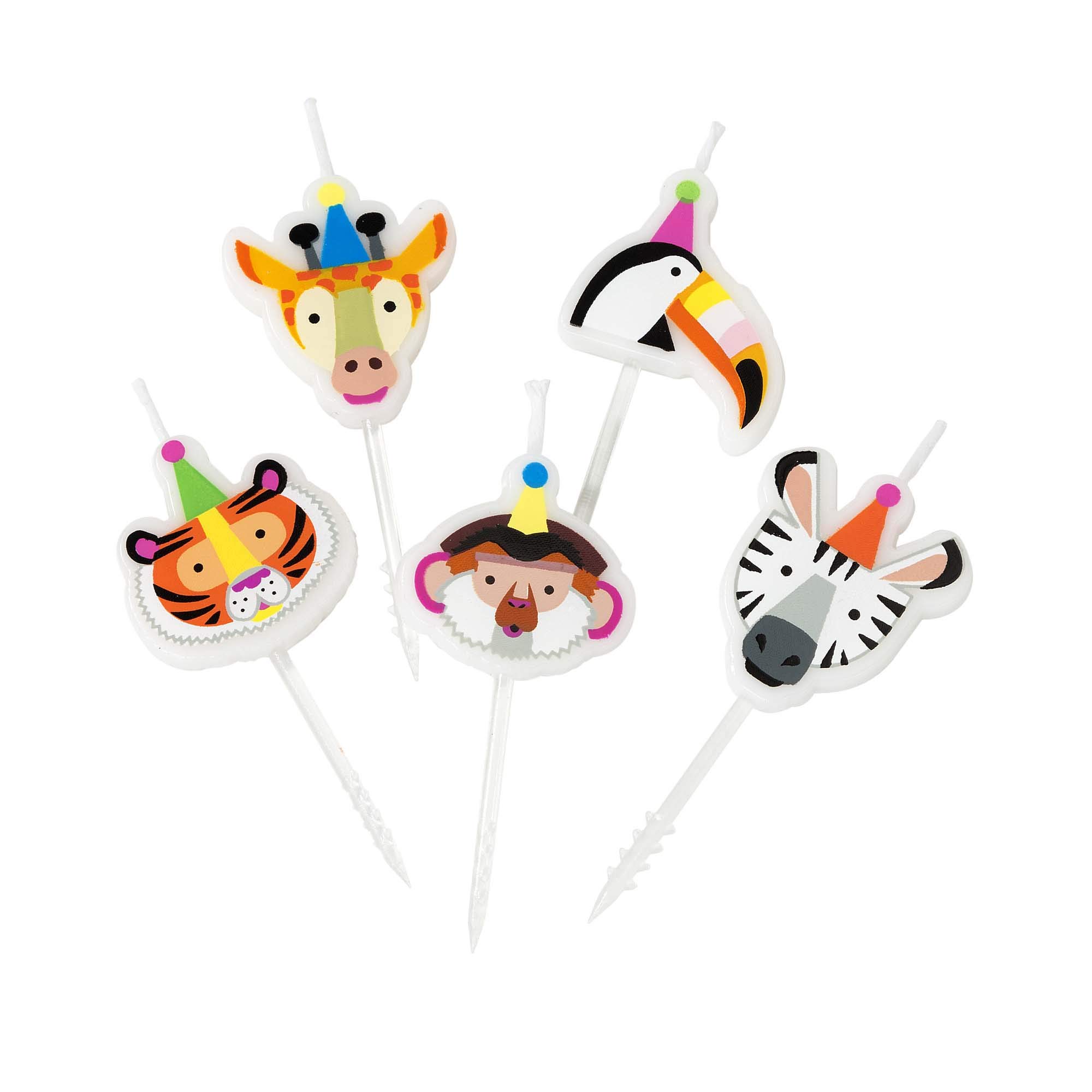 Safari Jungle Zoo Animal Birthday Cake Candles - Pack of 5 Mixed Color Wax Candles (3cm/1
