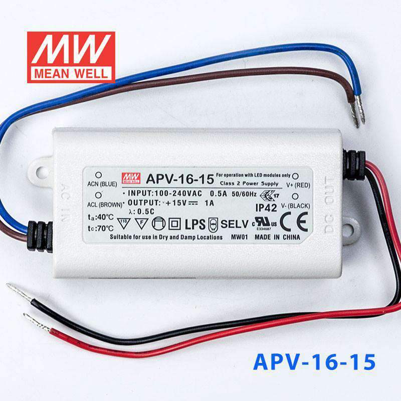 Mean Well APV-16-15 AC/DC Power Supply 15W 15V Single Output - Perfect for LED Lighting, Industrial Equipment & Home Automation Systems