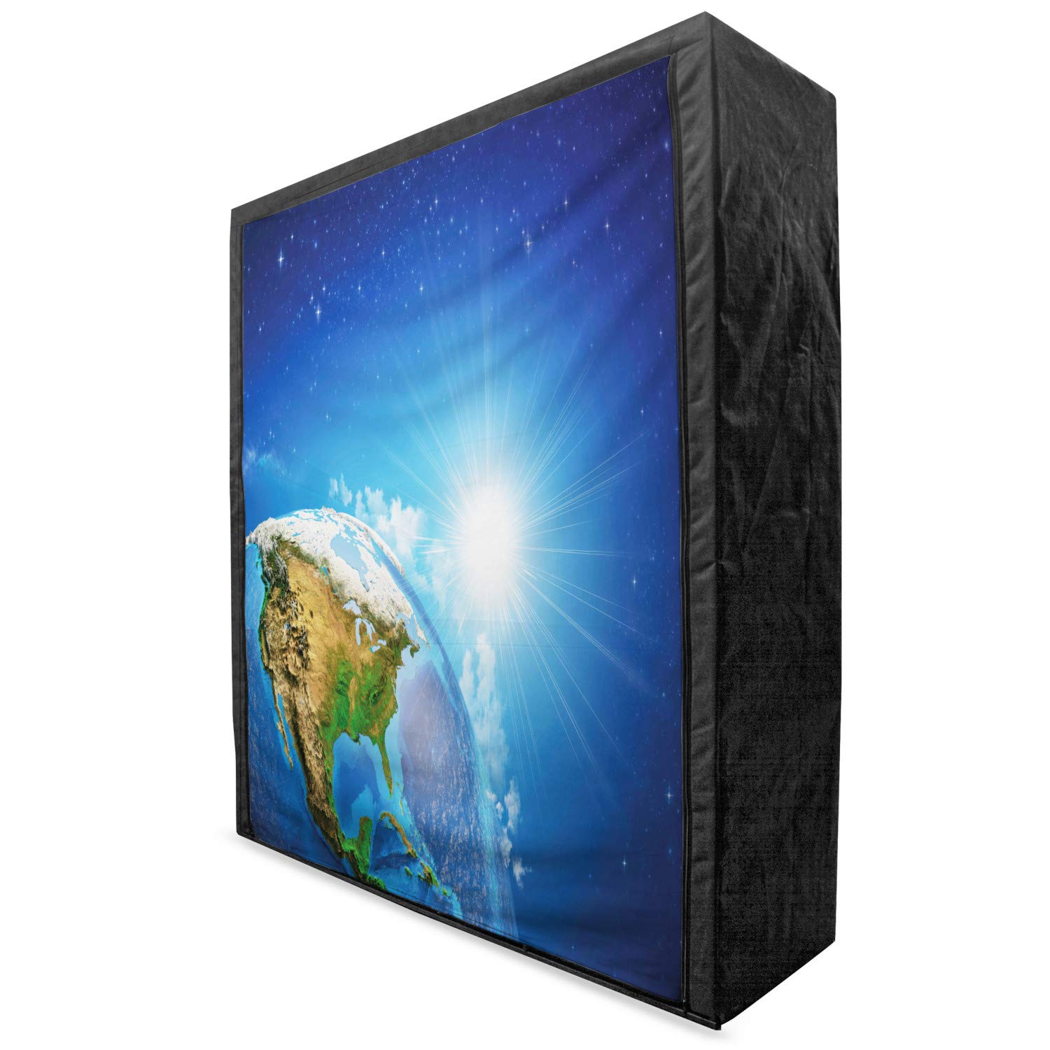 Ambesonne Earth Portable Fabric Wardrobe - Space View with Rising Sun Over Earth Landforms - 59